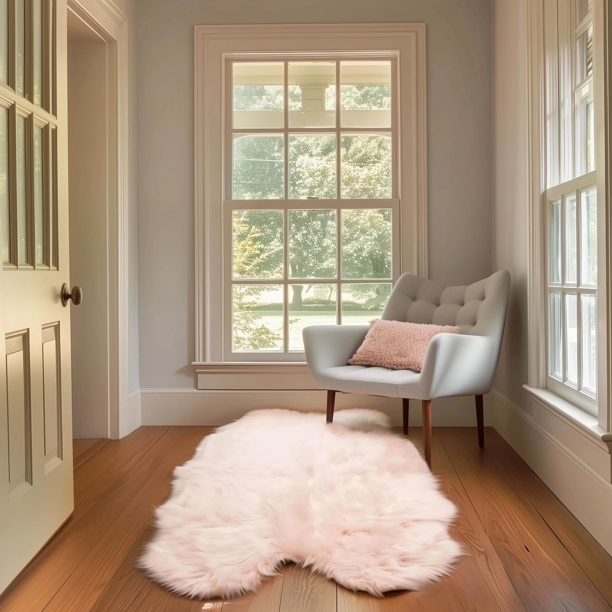 Light Pink Serene Faux Fur Solid Fake Sheepskin Rug