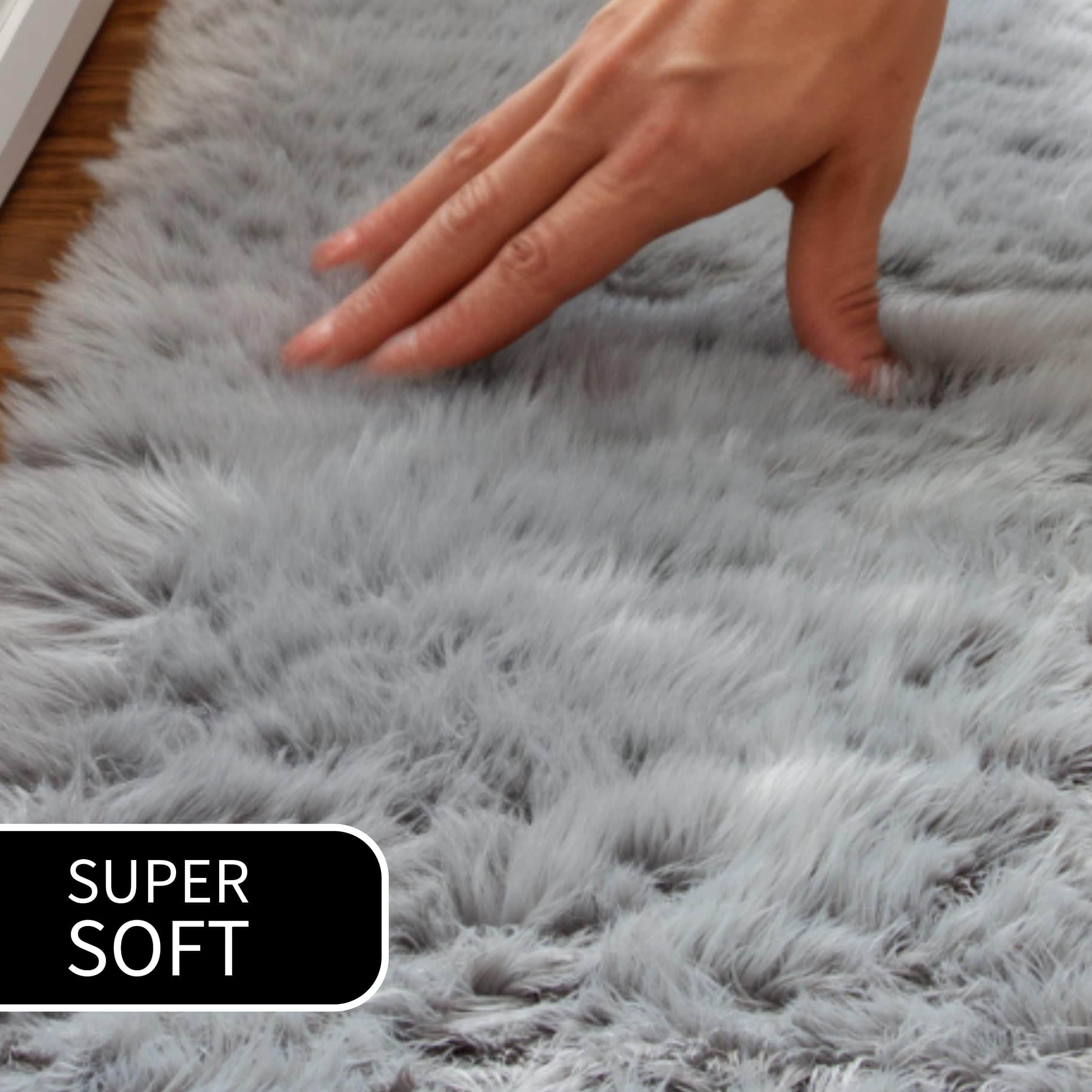 Gray Serene Faux Fur Solid Fake Sheepskin Rug