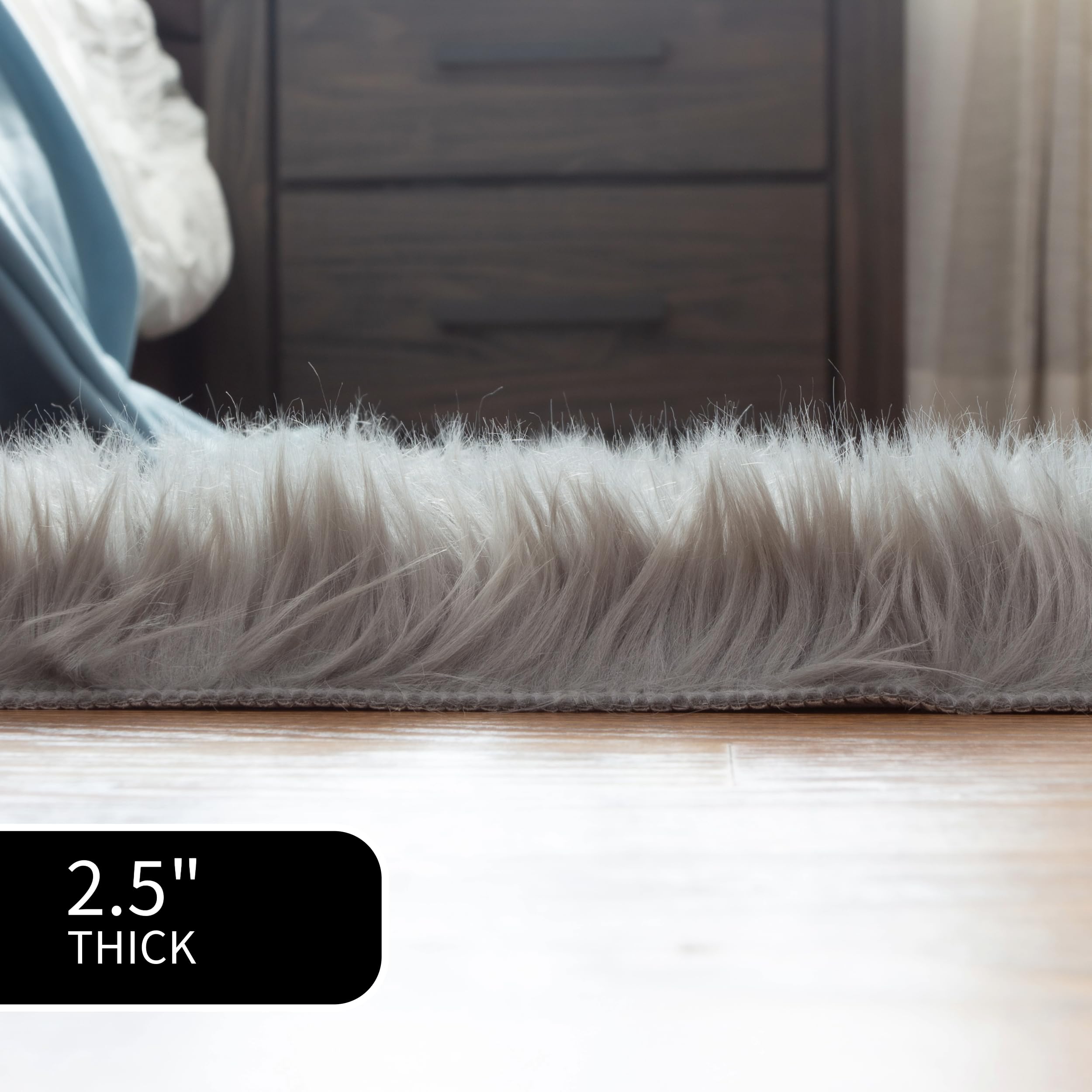 Gray Serene Faux Fur Solid Fake Sheepskin Rug