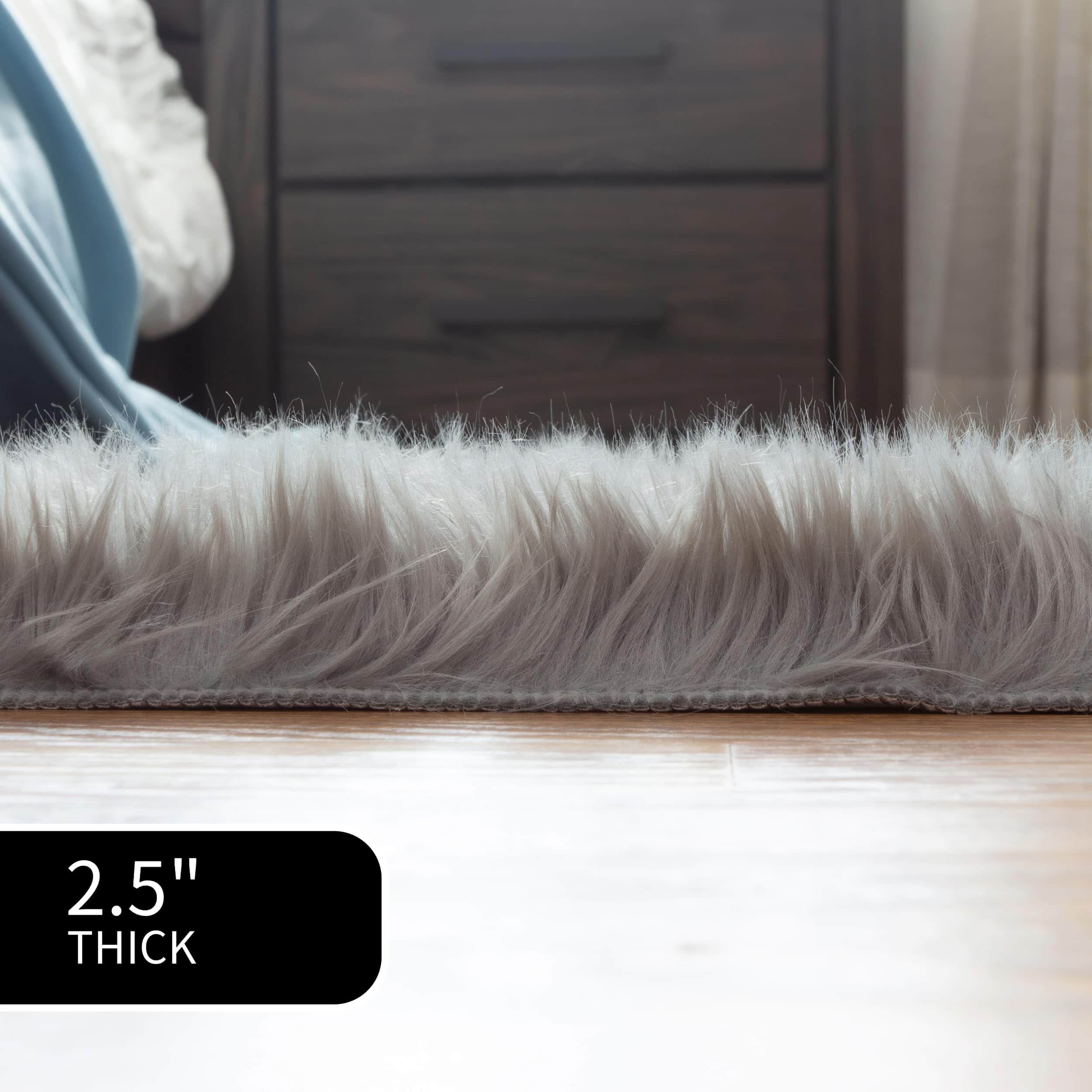 Gray Serene Faux Fur Solid Fake Sheepskin Rug