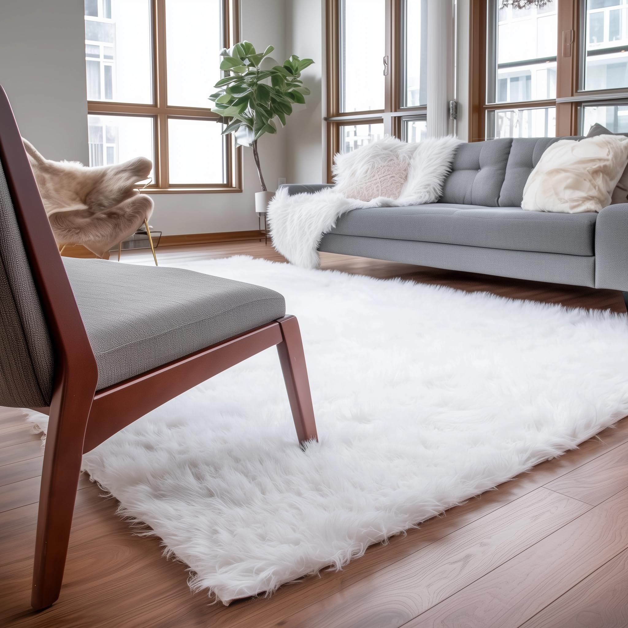 Ivory Serene Faux Fur Solid Fake Sheepskin Rug