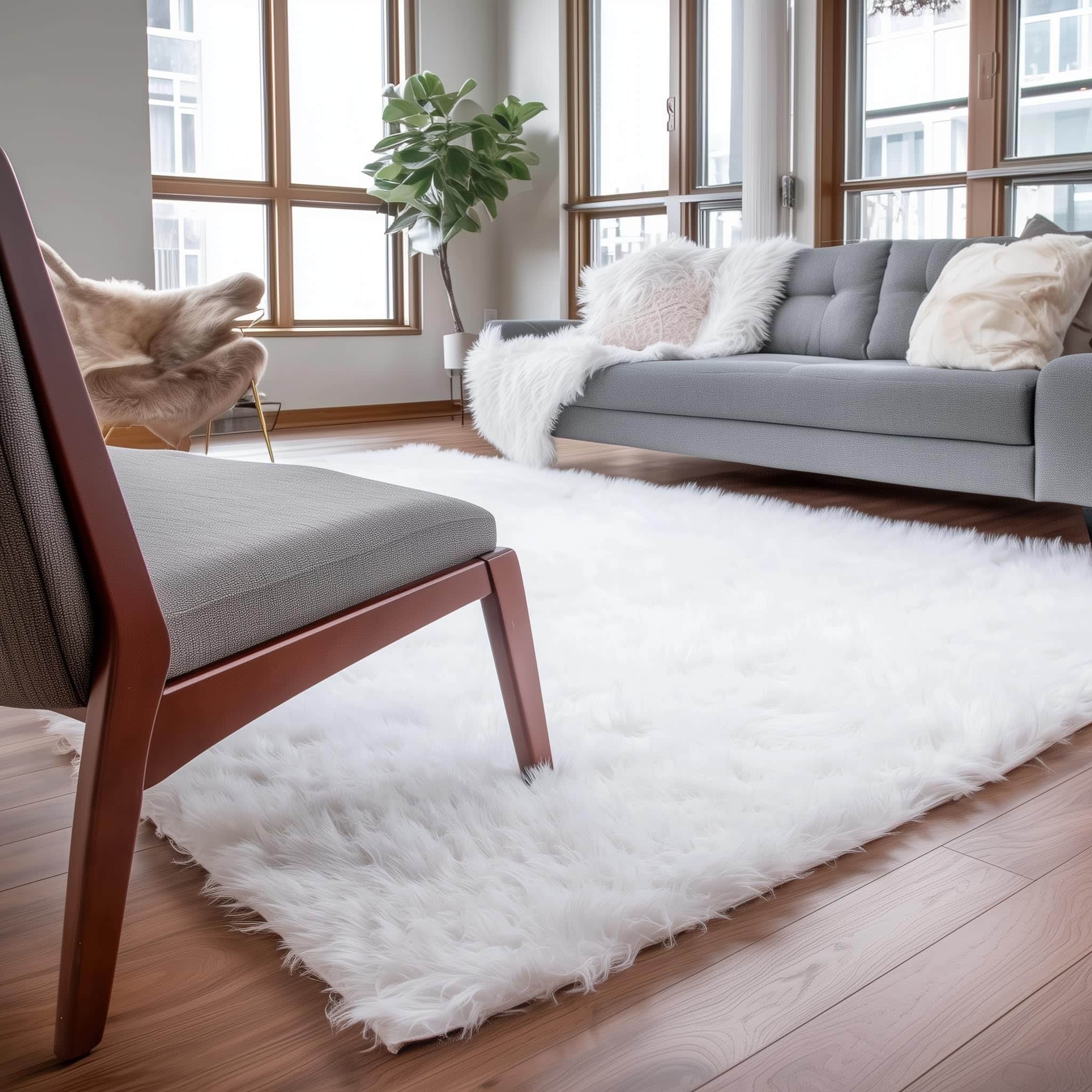 Ivory Serene Faux Fur Solid Fake Sheepskin Rug