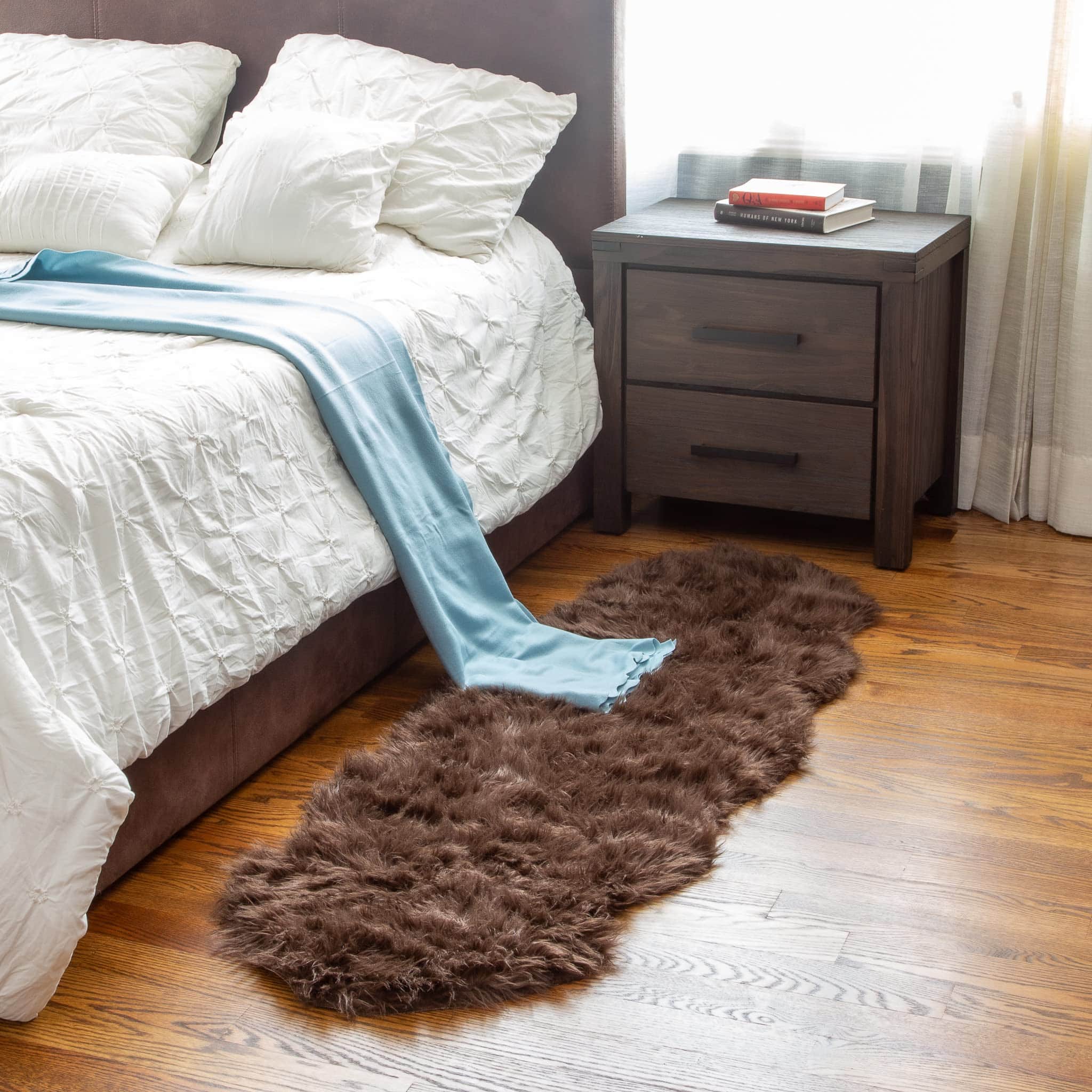 Dark Brown Serene Faux Fur Solid Fake Sheepskin Rug