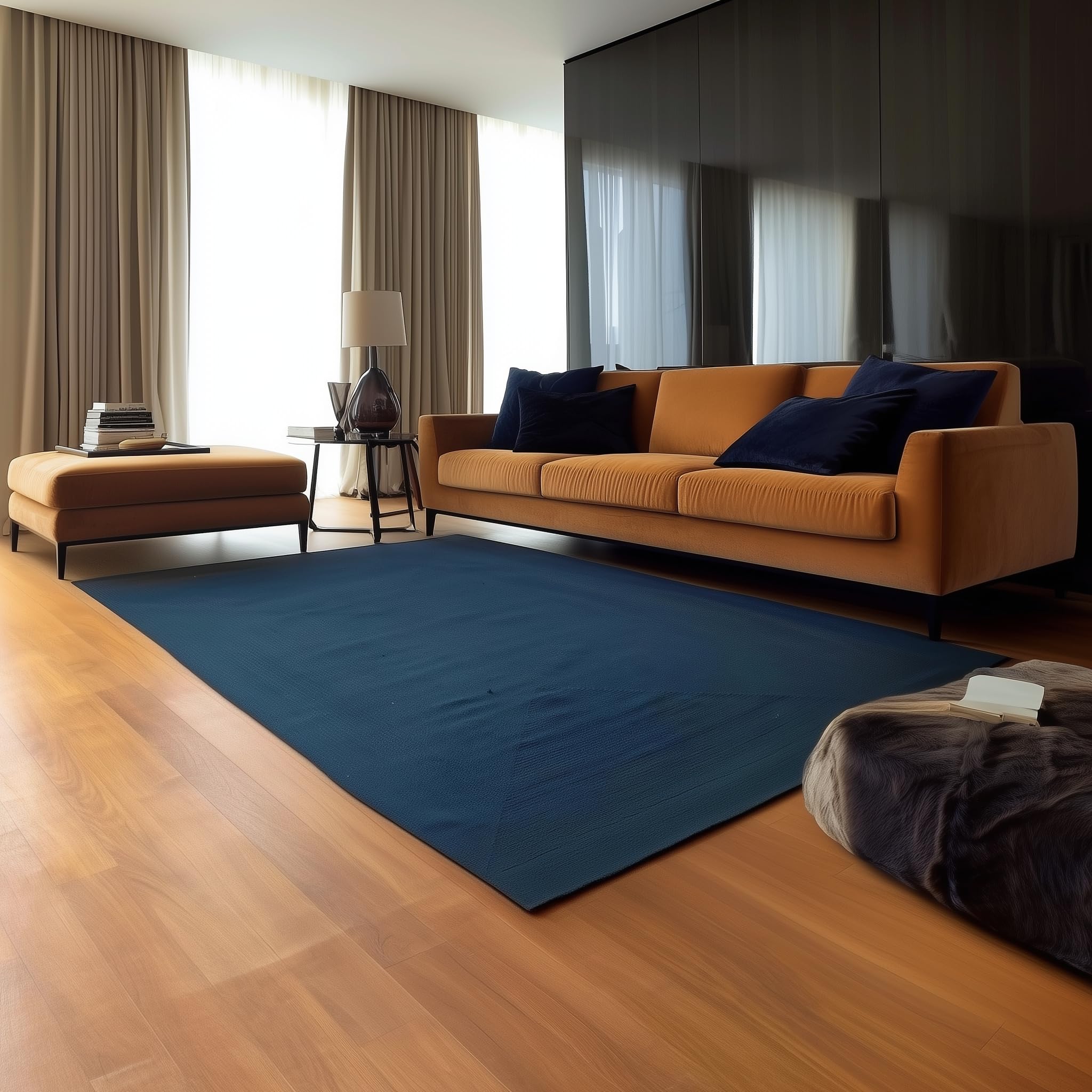 Navy Reversible Indoor Outdoor Solid Braided Rug