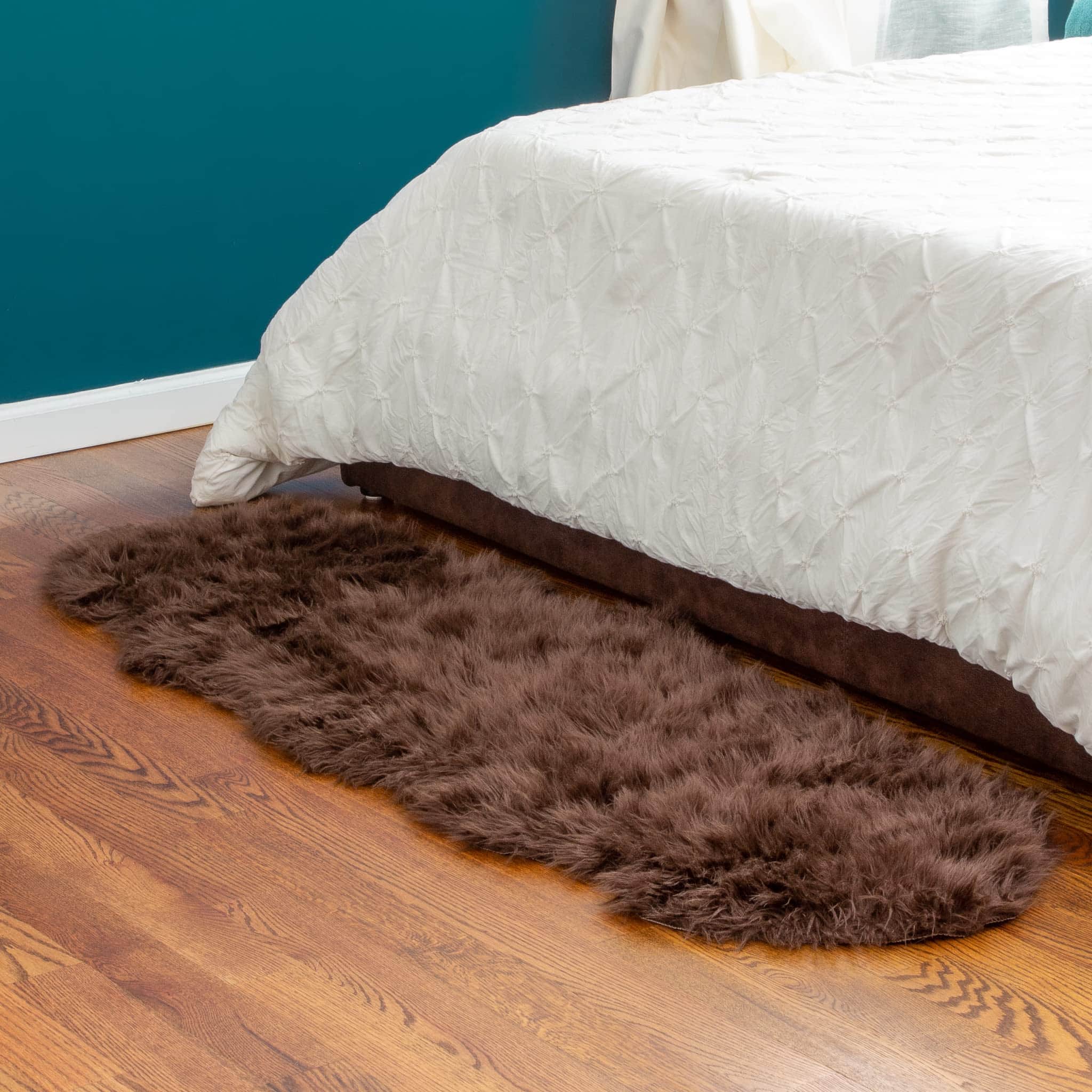 Dark Brown Serene Faux Fur Solid Fake Sheepskin Rug