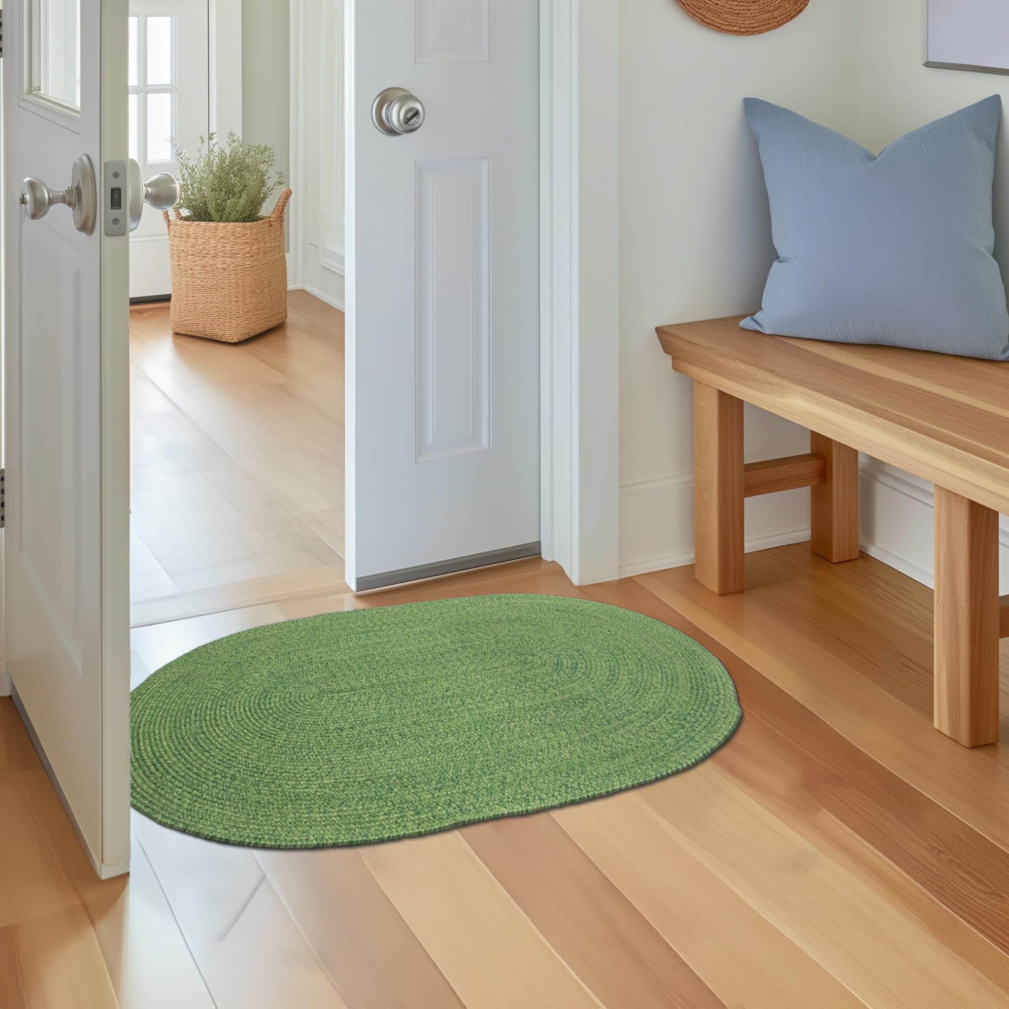 Green Multicolor Indoour Outdoor Braided Kitchen Rug