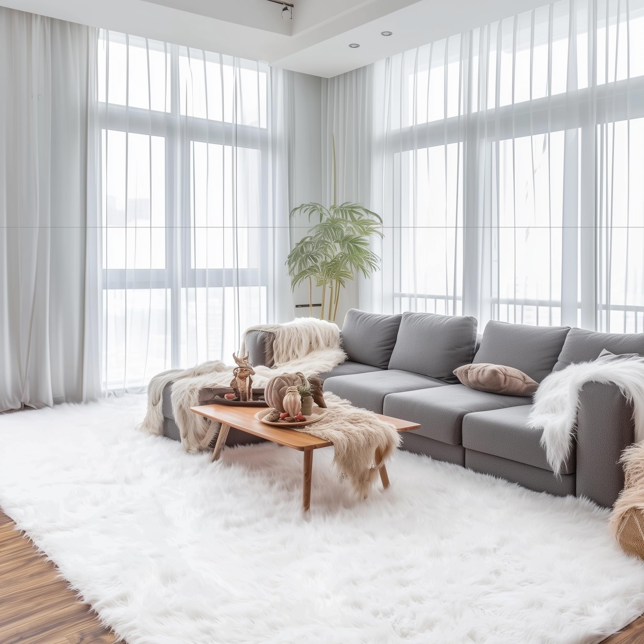 Ivory Serene Faux Fur Solid Fake Sheepskin Rug