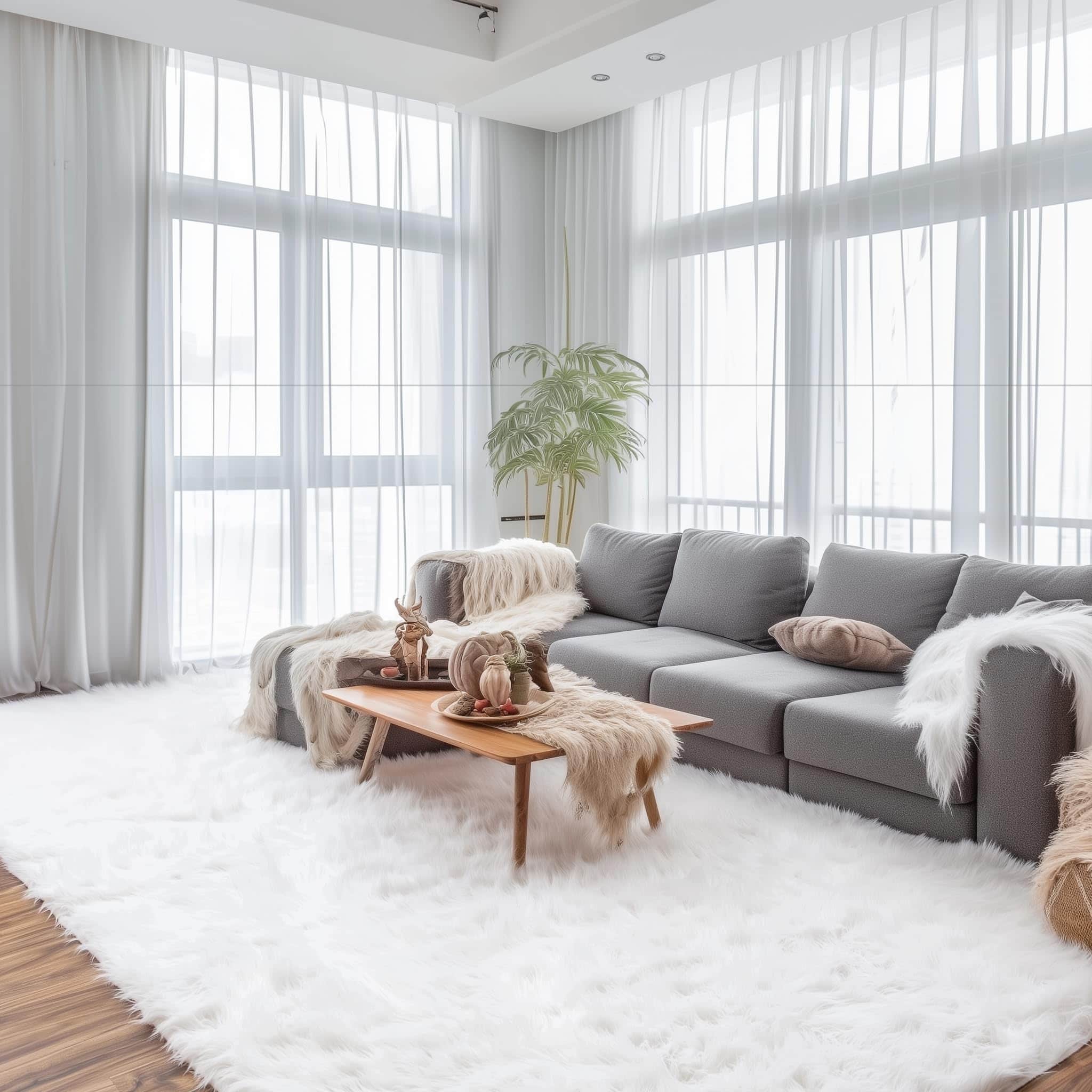 Ivory Serene Faux Fur Solid Fake Sheepskin Rug