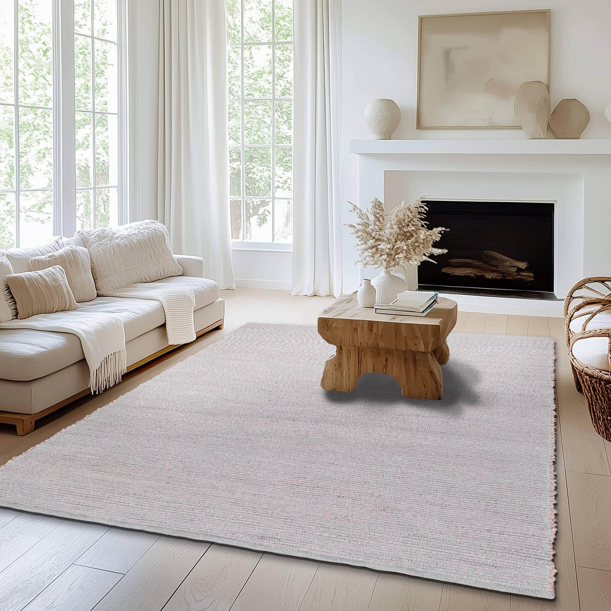 Light Gray Jute & Cotton Woven Rug - Simple Farmhouse Reversible Rug