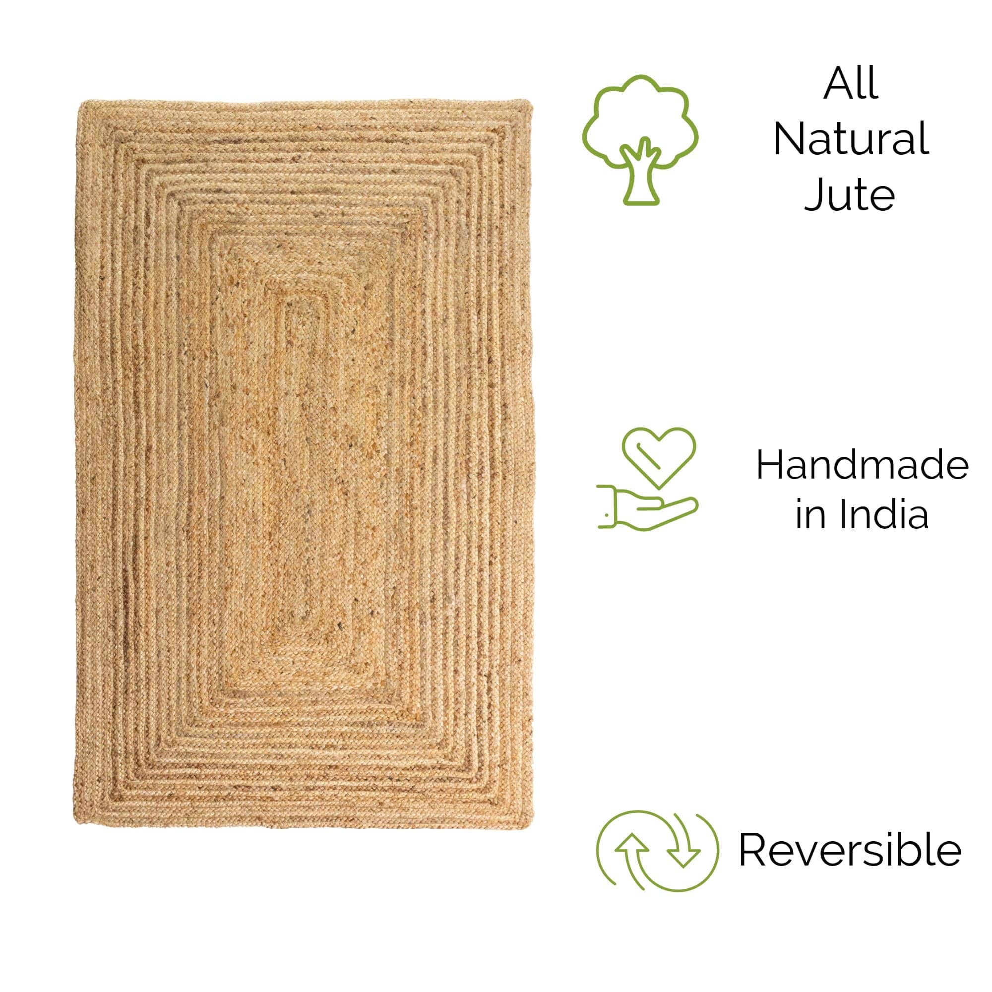 Natural Jute Rug - Plant Based - Reversible Braided Eco-Friendly Rug