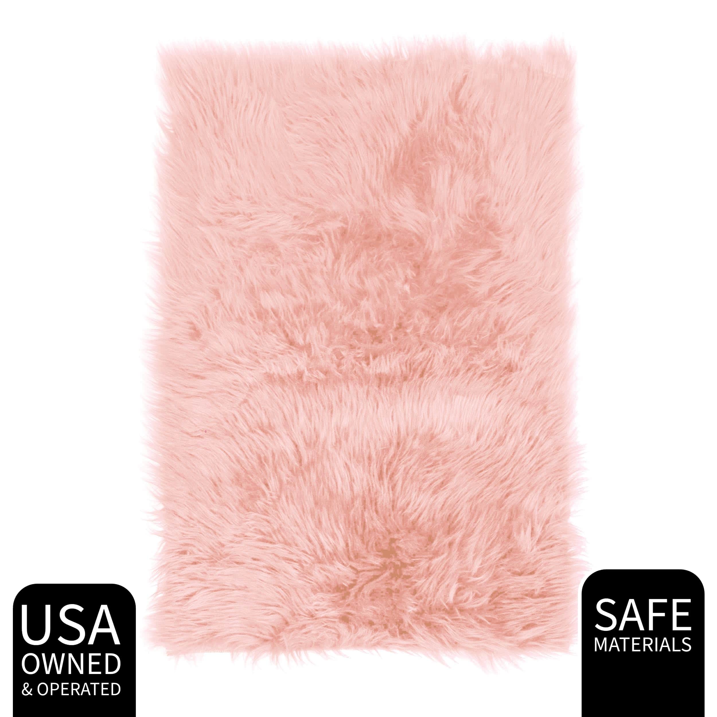Light Pink Serene Faux Fur Solid Fake Sheepskin Rug
