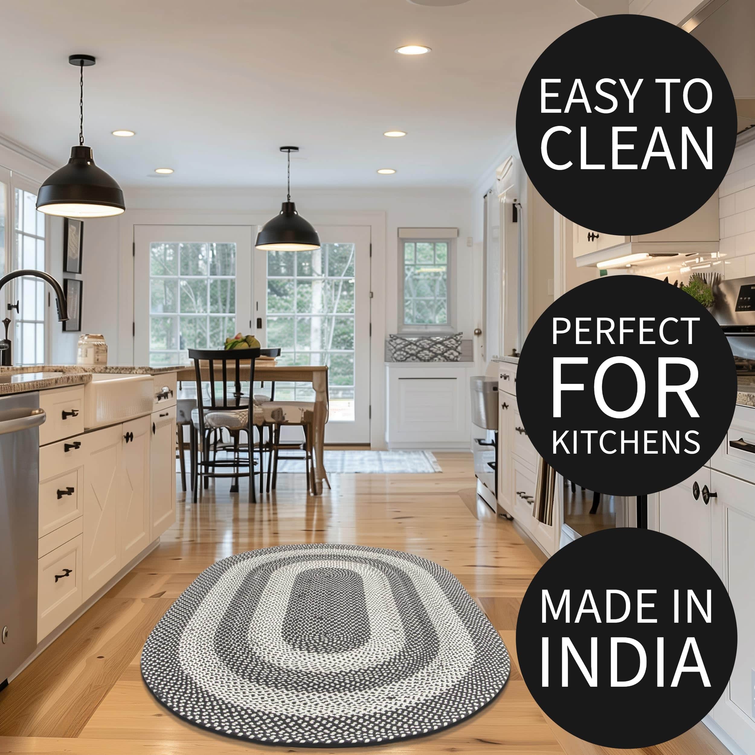 Black, White Indoor Outdoor Braided Rug for Patios, Porches and Kitchens - Bradford Collection