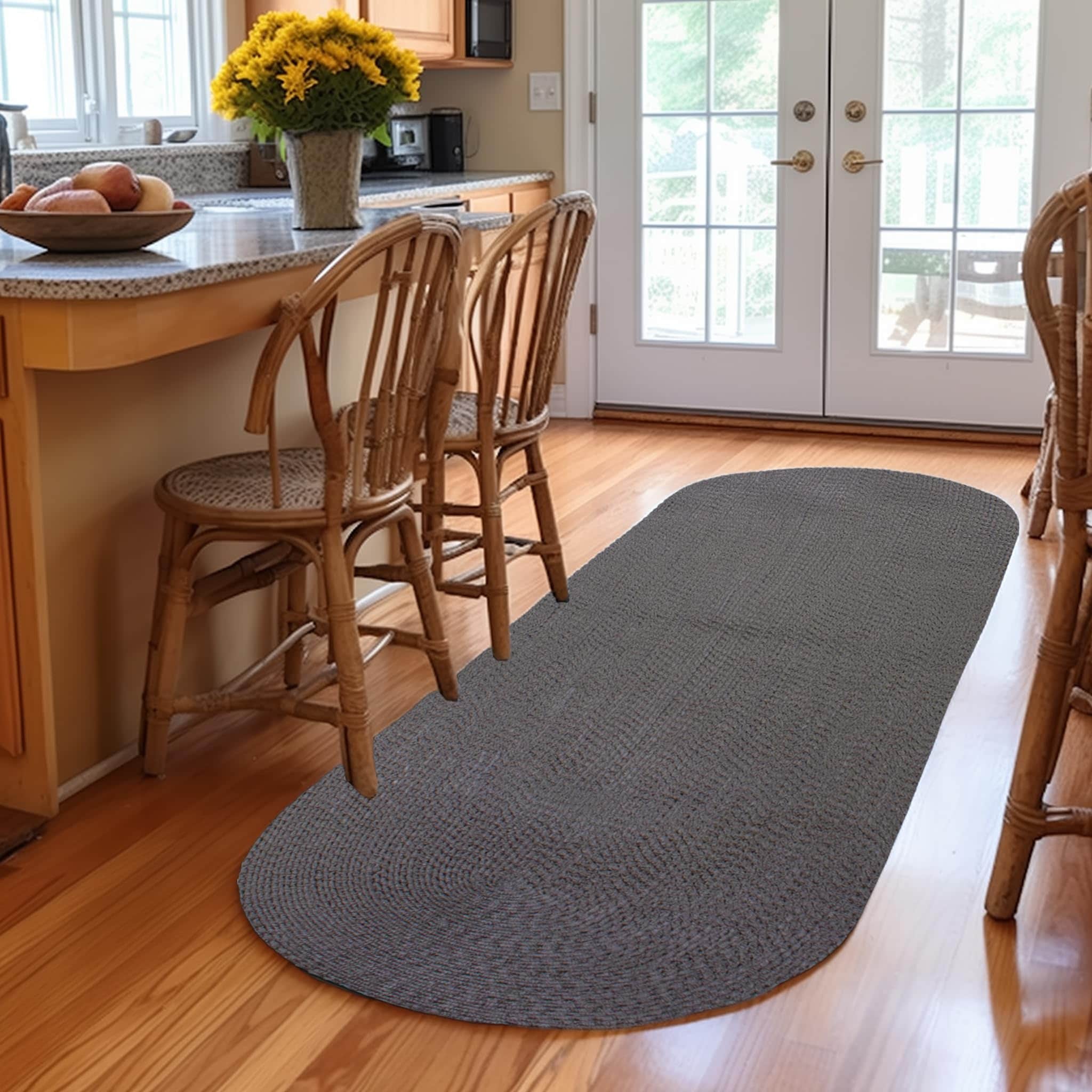 Gray Braided Rug - Reversible Solid Constrution - Indoor Outdoor