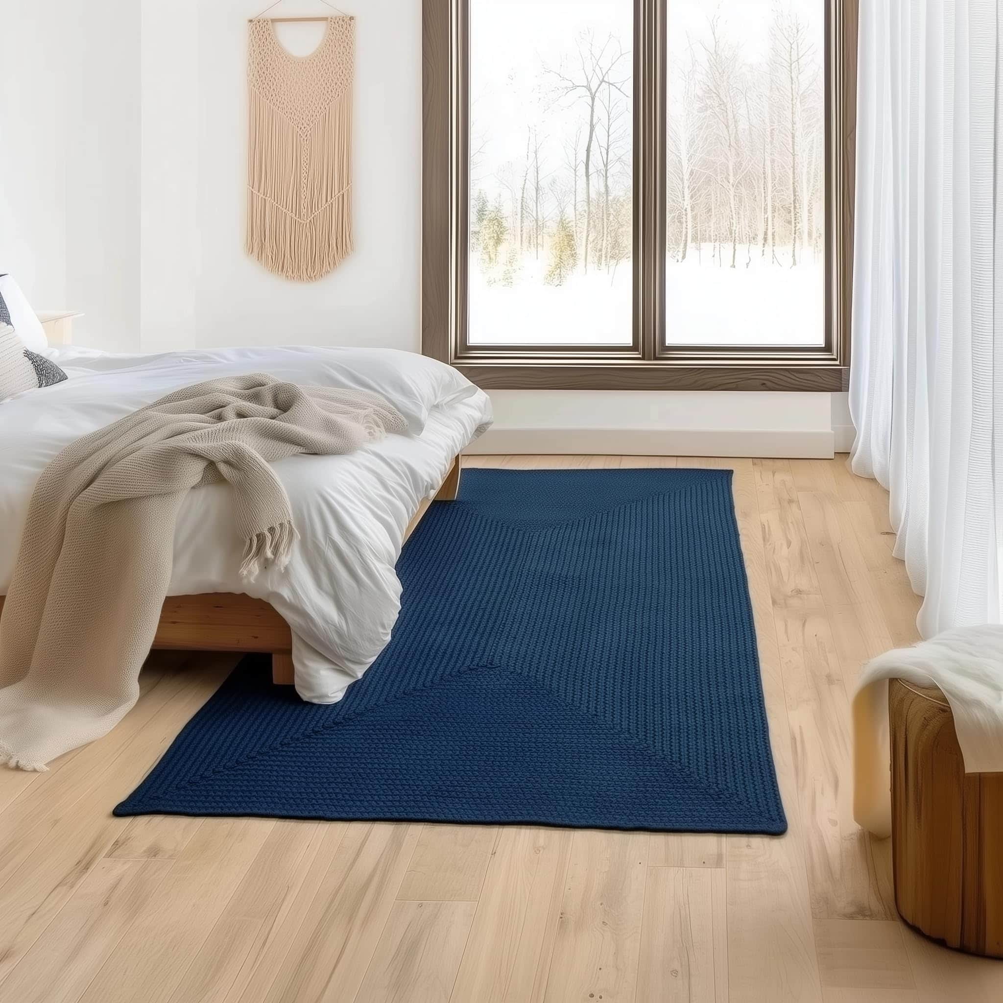 Navy Lichfield solid braided rug Rectangle 4' x 6'