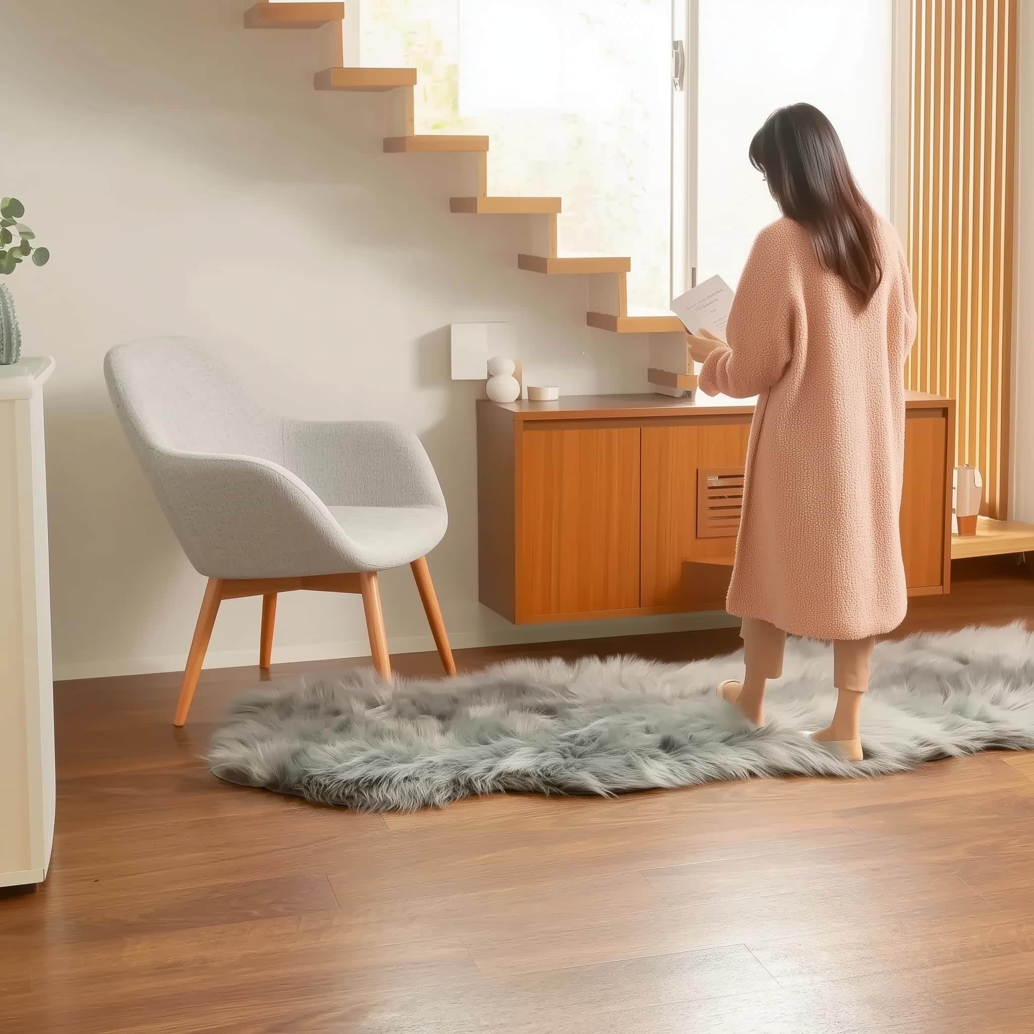 Gray Serene Faux Fur Solid Fake Sheepskin Rug