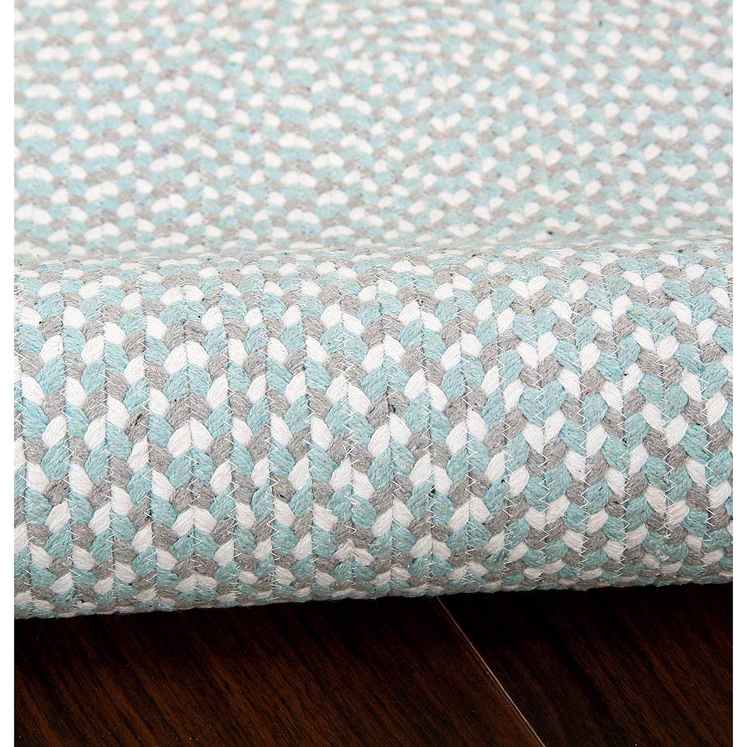 Teal, White, Gray Tri-Color Soft Cotton Braided Rug