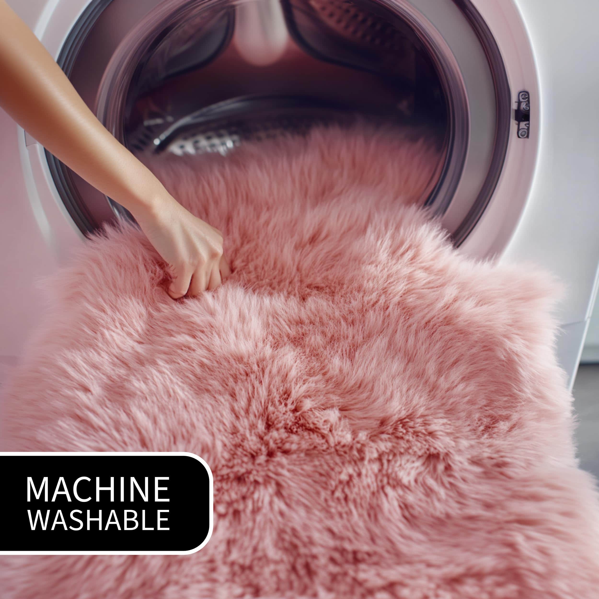 Light Pink Serene Faux Fur Solid Fake Sheepskin Rug