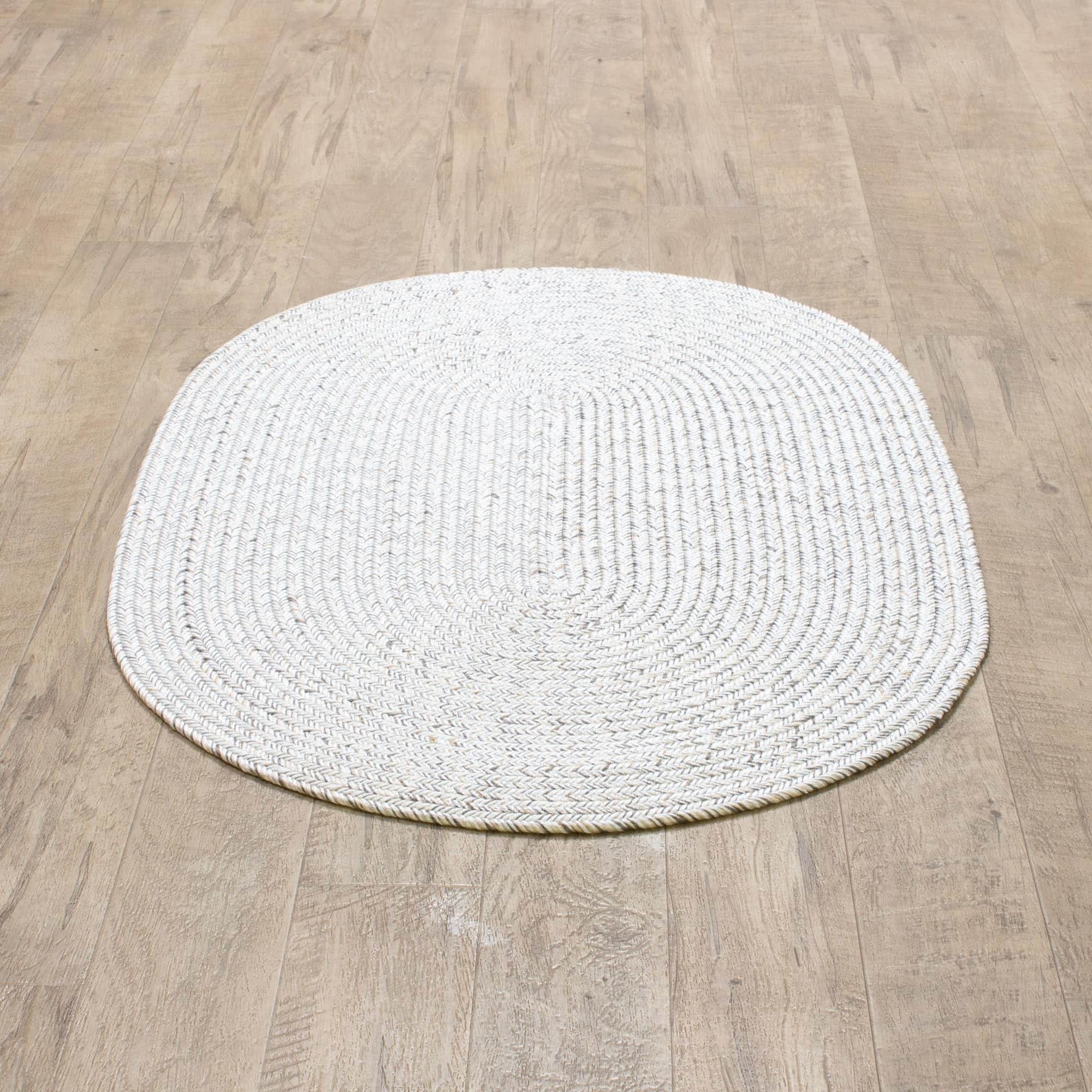 Ivory Braided Rug - Reversible Solid Constrution - Indoor Outdoor & Kitchen Ready