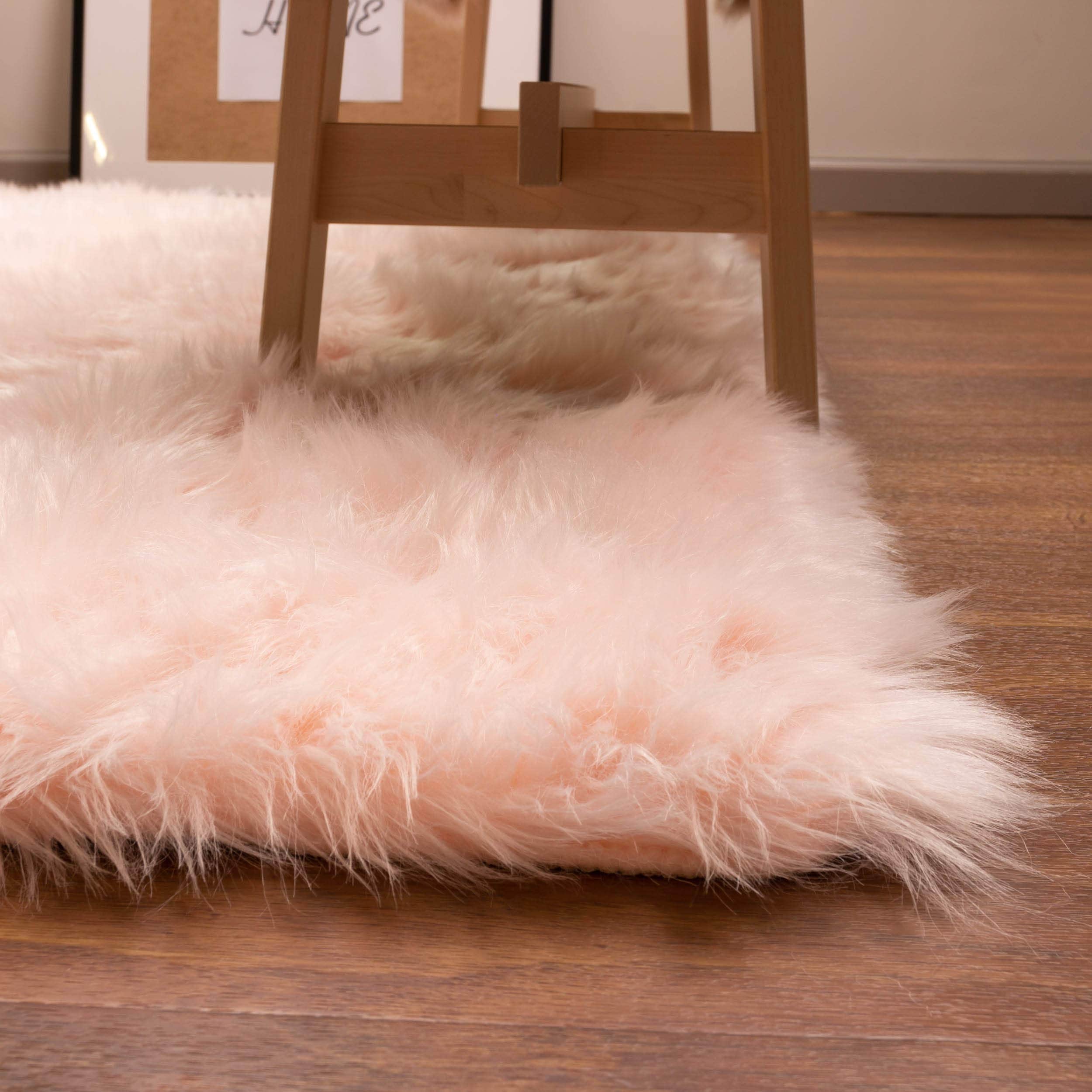 Light Pink Serene Faux Fur Solid Fake Sheepskin Rug