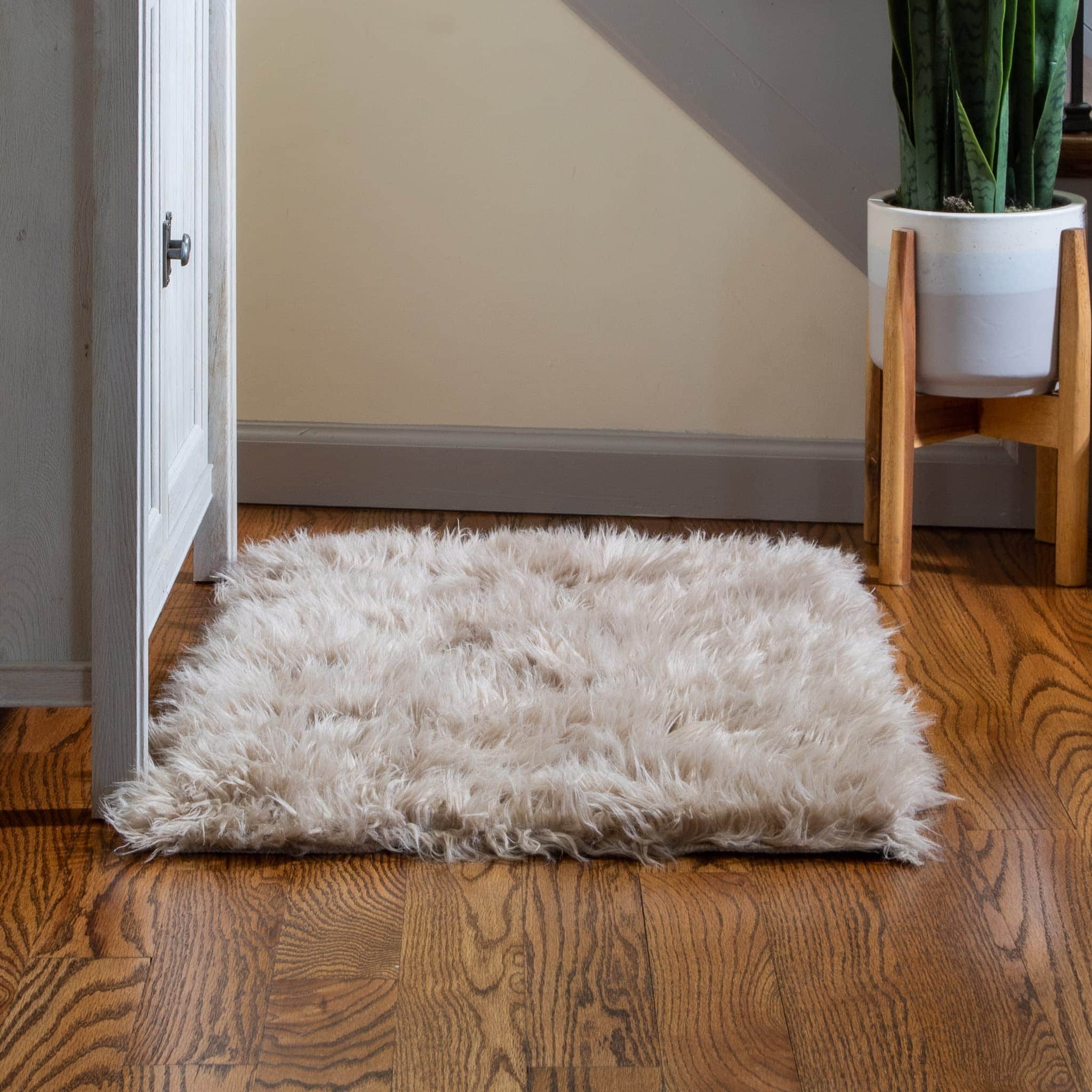 Light Brown Serene Faux Fur Solid Fake Sheepskin Rug