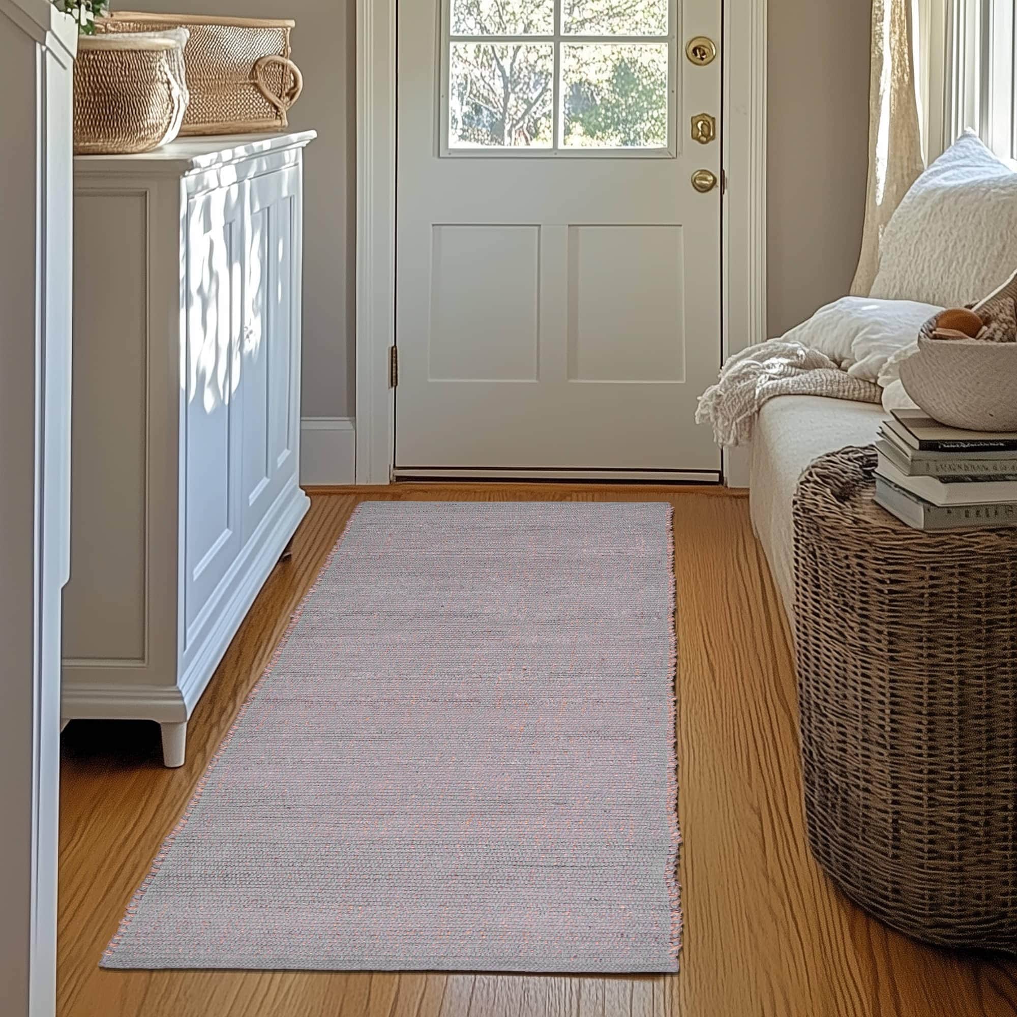 Light Gray Jute & Cotton Woven Rug - Simple Farmhouse Reversible Rug