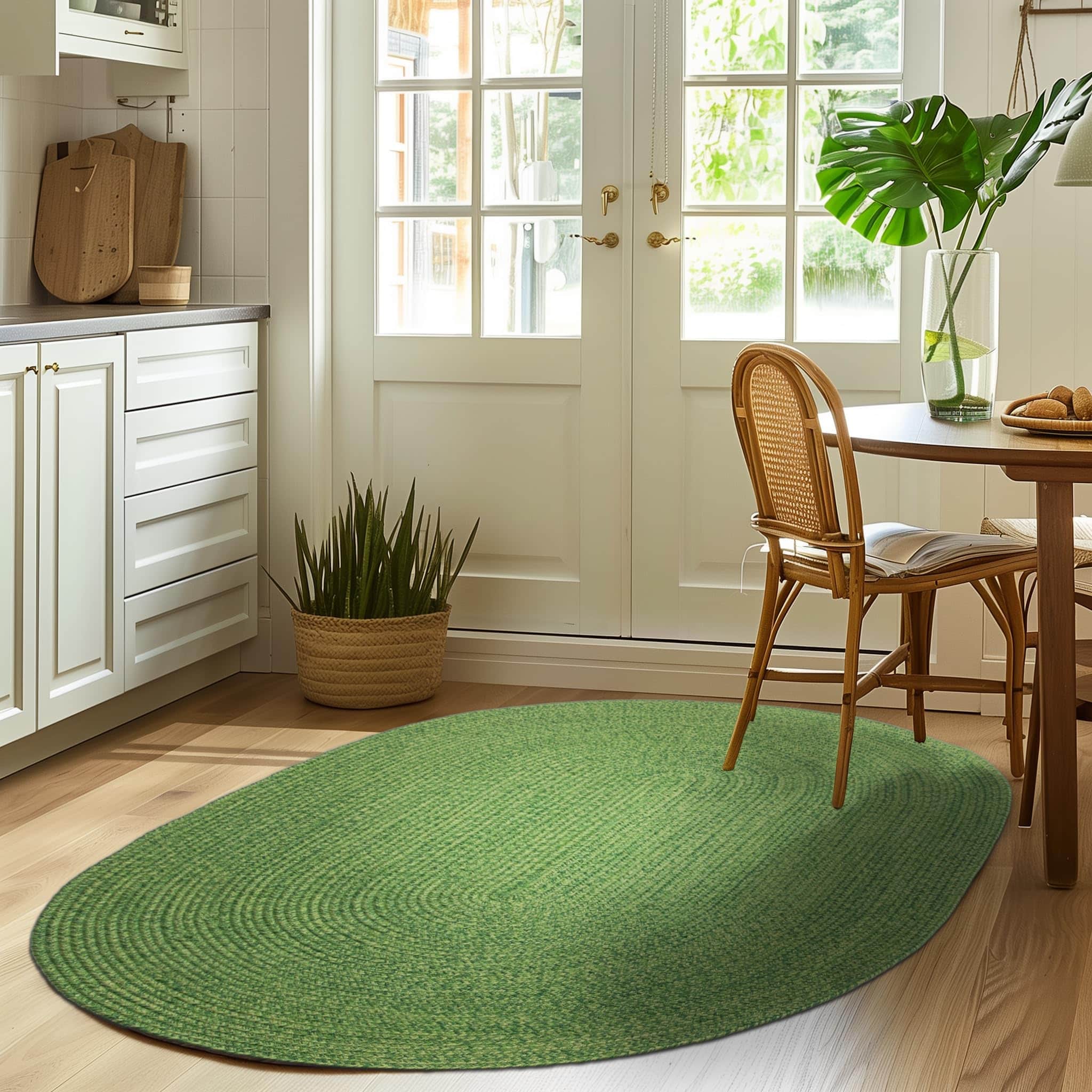 Green Multicolor Indoour Outdoor Braided Kitchen Rug