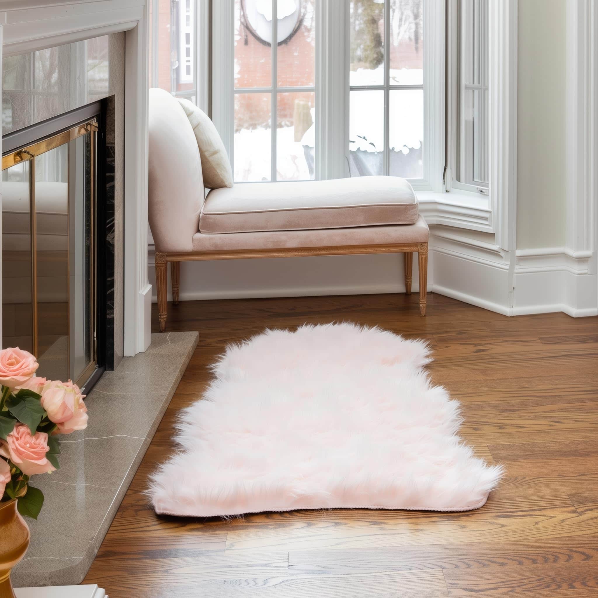 Light Pink Serene Faux Fur Solid Fake Sheepskin Rug