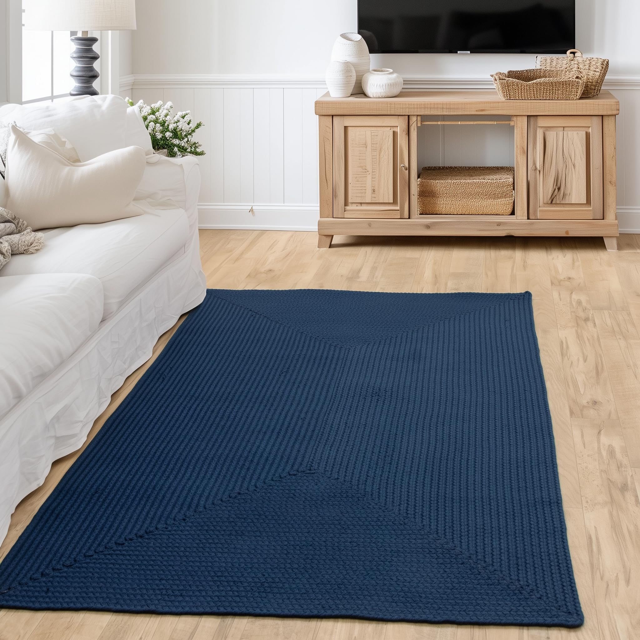 Navy Reversible Indoor Outdoor Solid Braided Rug