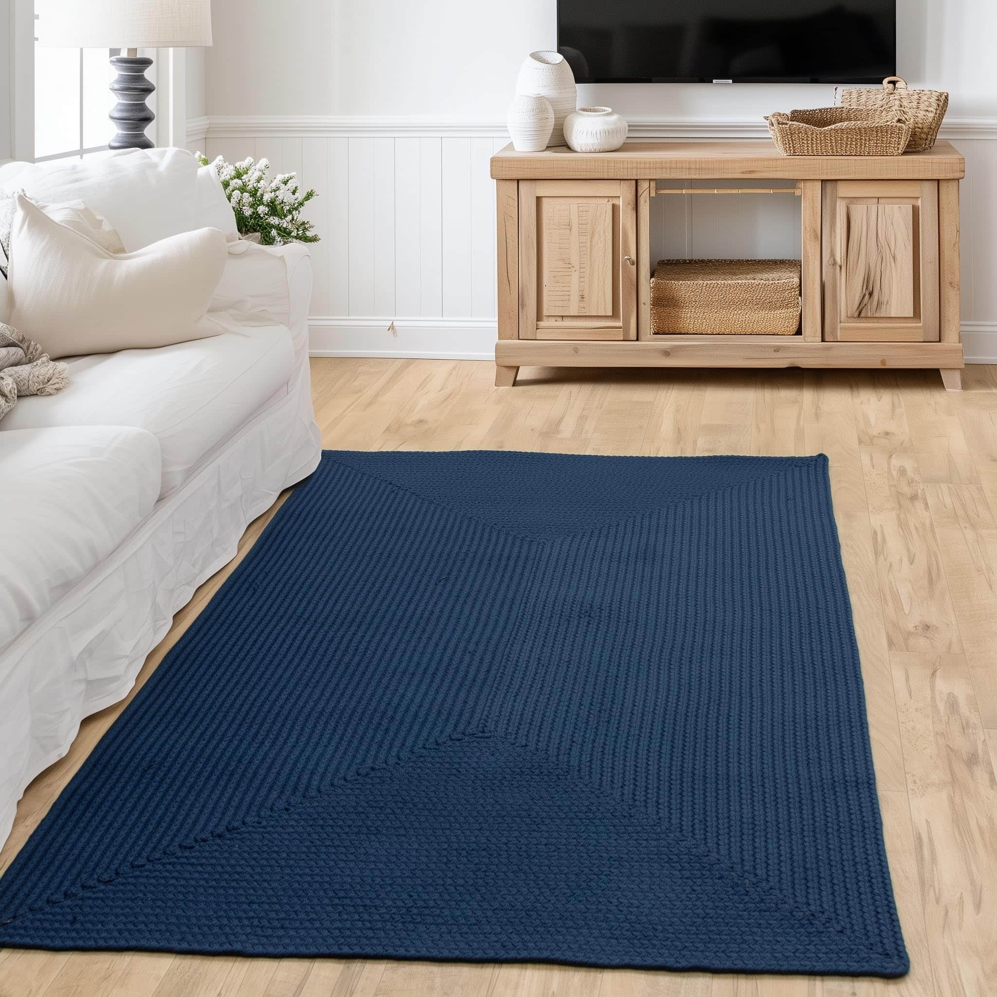 Navy Reversible Indoor Outdoor Solid Braided Rug