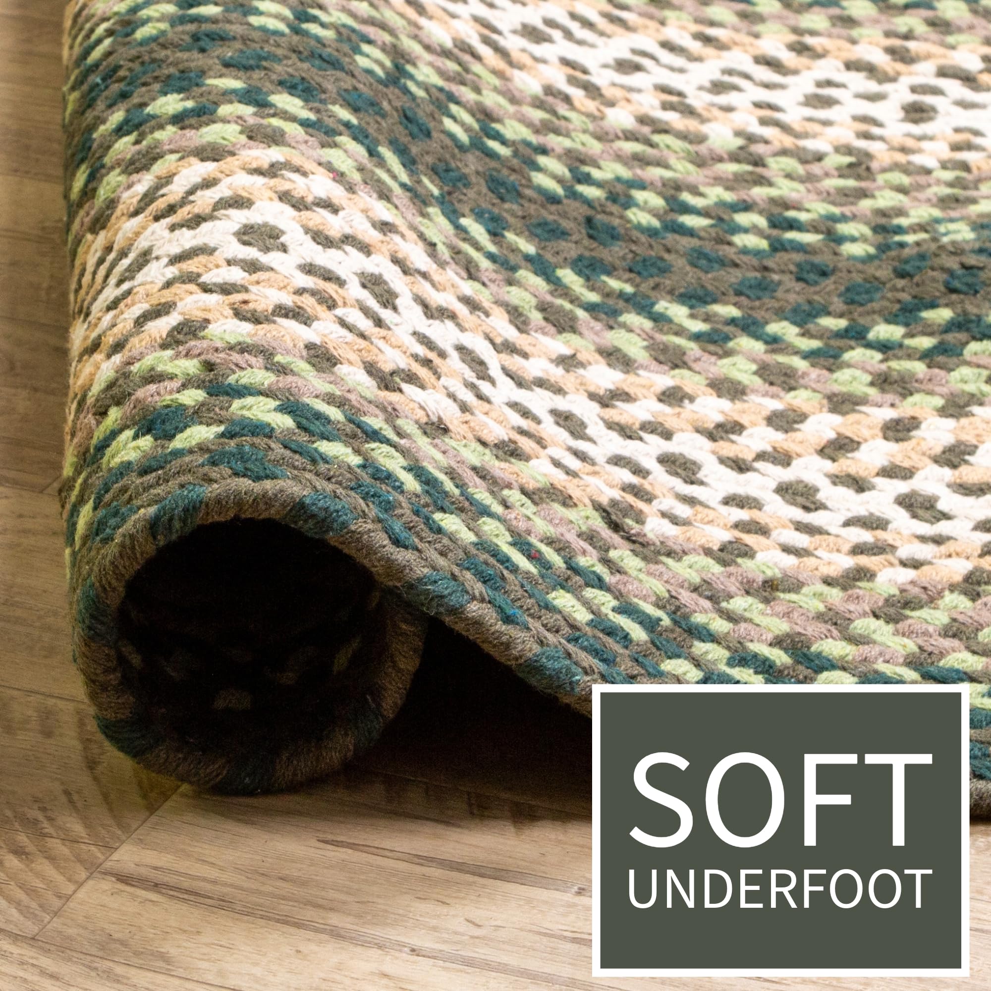 Green Charming Braided Rug for Farmhouse Living Rooms and Bedroom