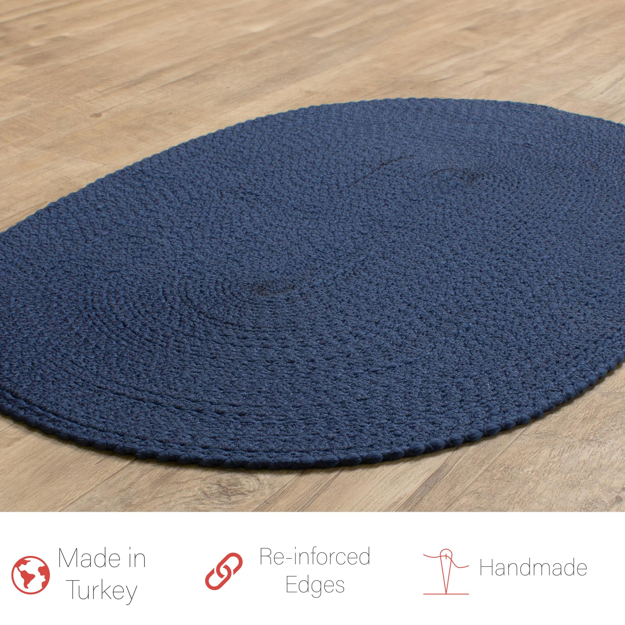 Navy Braided Rug - Reversible Solid Constrution - Indoor Outdoor