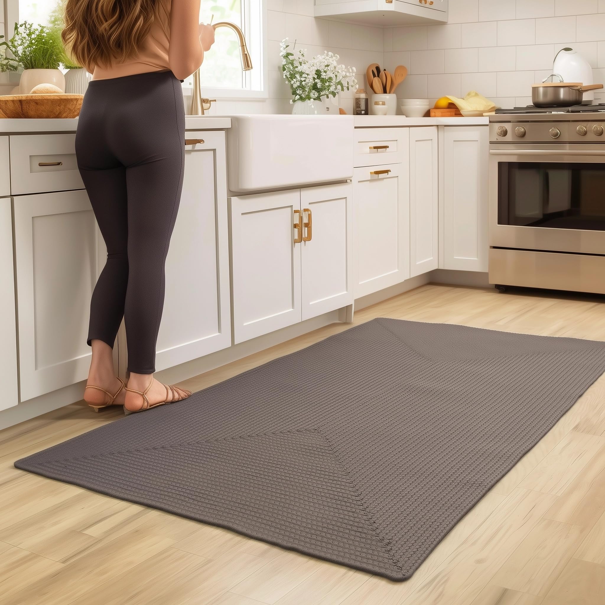 Charcoal Reversible Indoor Outdoor Solid Braided Rug