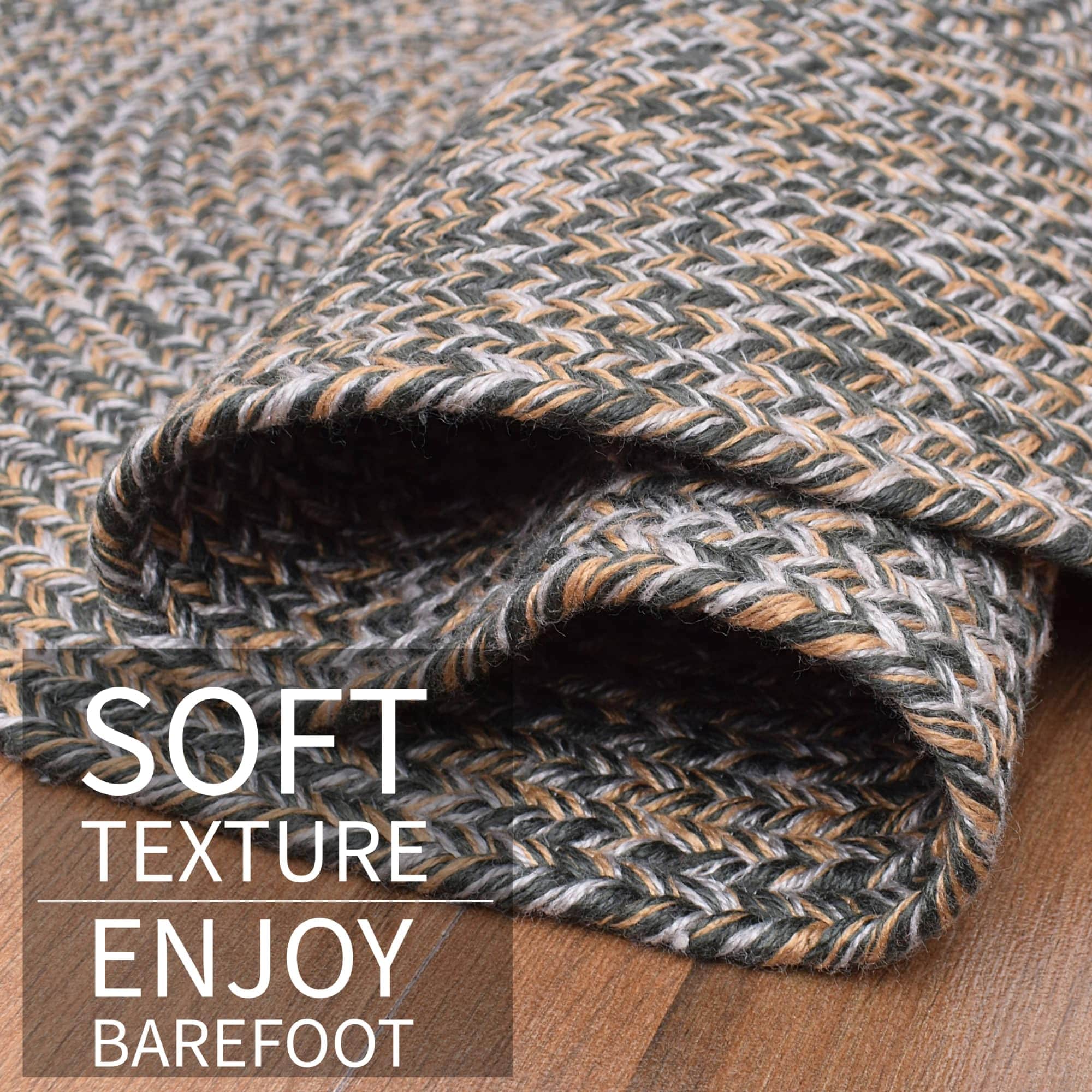 Green, Gold Indoour Outdoor Braided Kitchen Rug