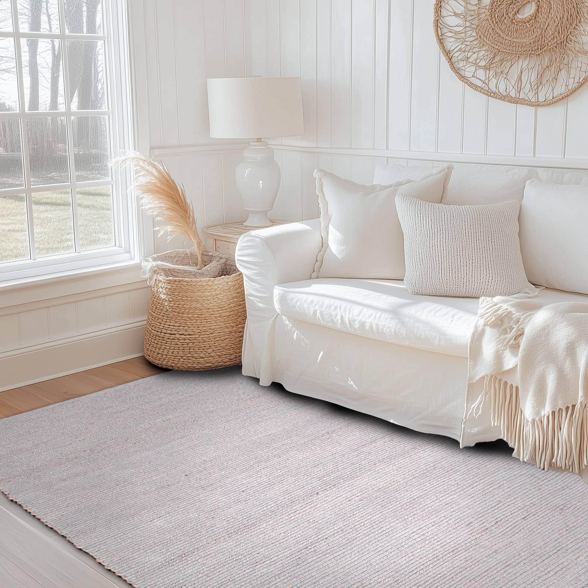 Light Gray Jute & Cotton Woven Rug - Simple Farmhouse Reversible Rug