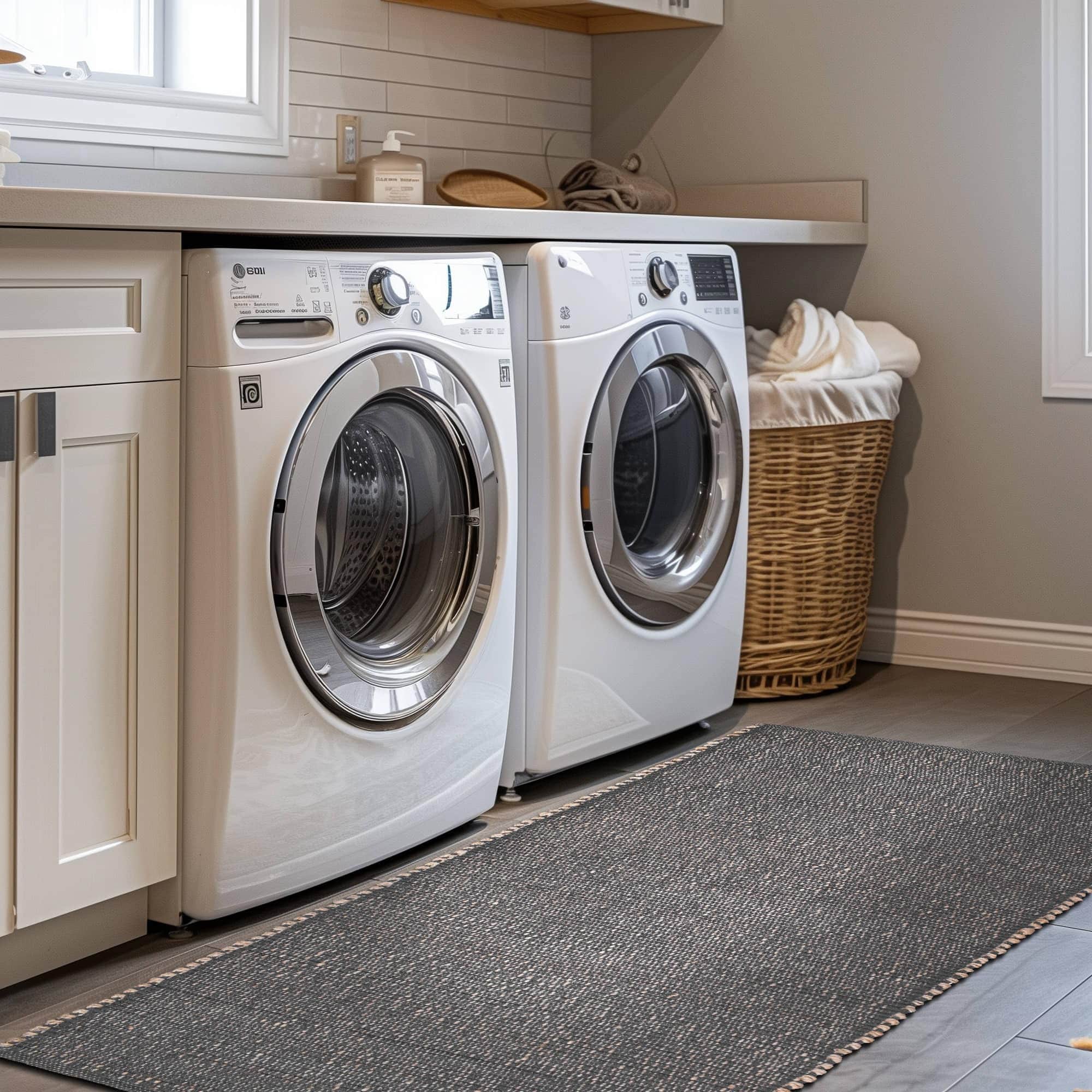 Charcoal Gray Jute & Cotton Woven Rug - Simple Farmhouse Reversible Rug