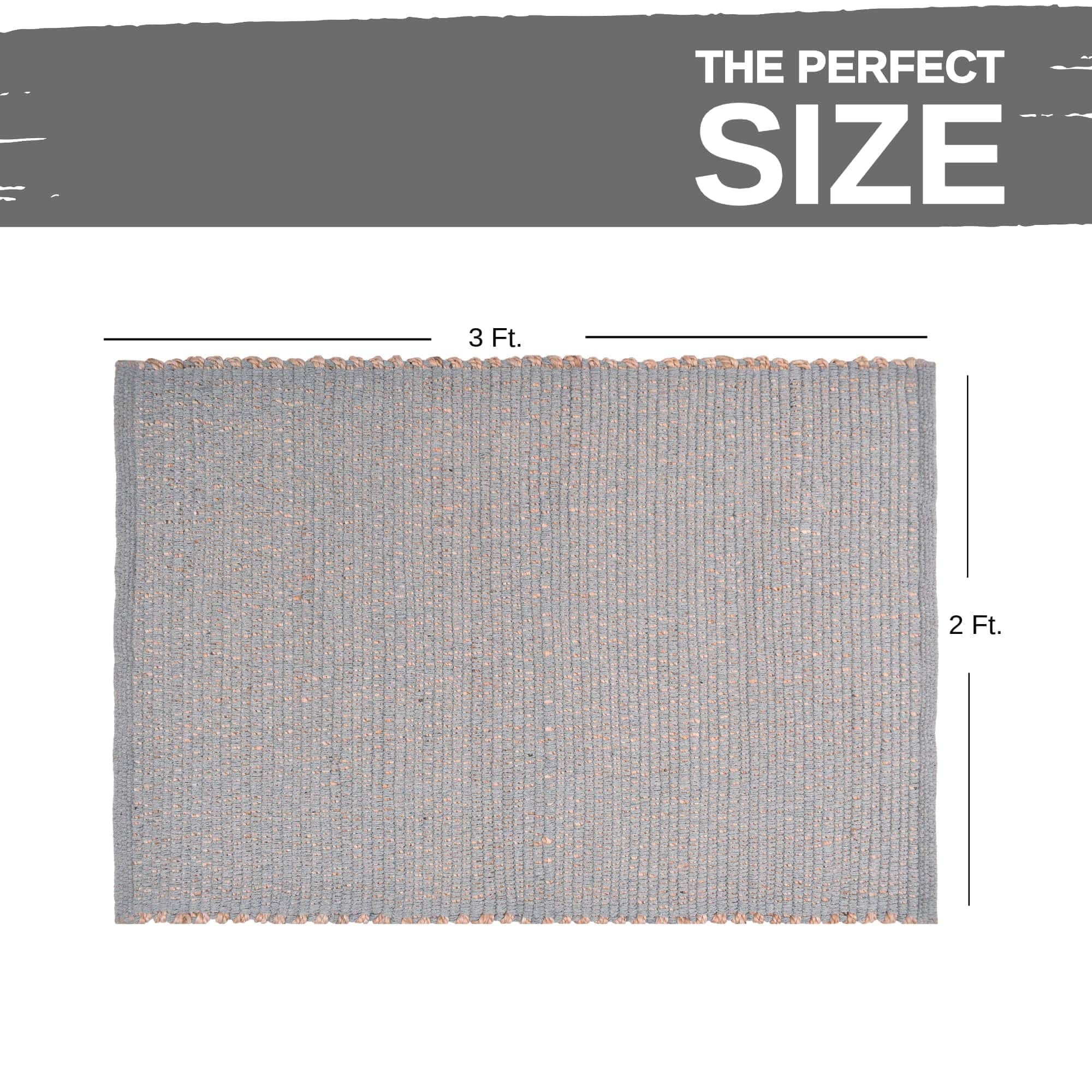 Light Gray Jute & Cotton Woven Rug - Simple Farmhouse Reversible Rug