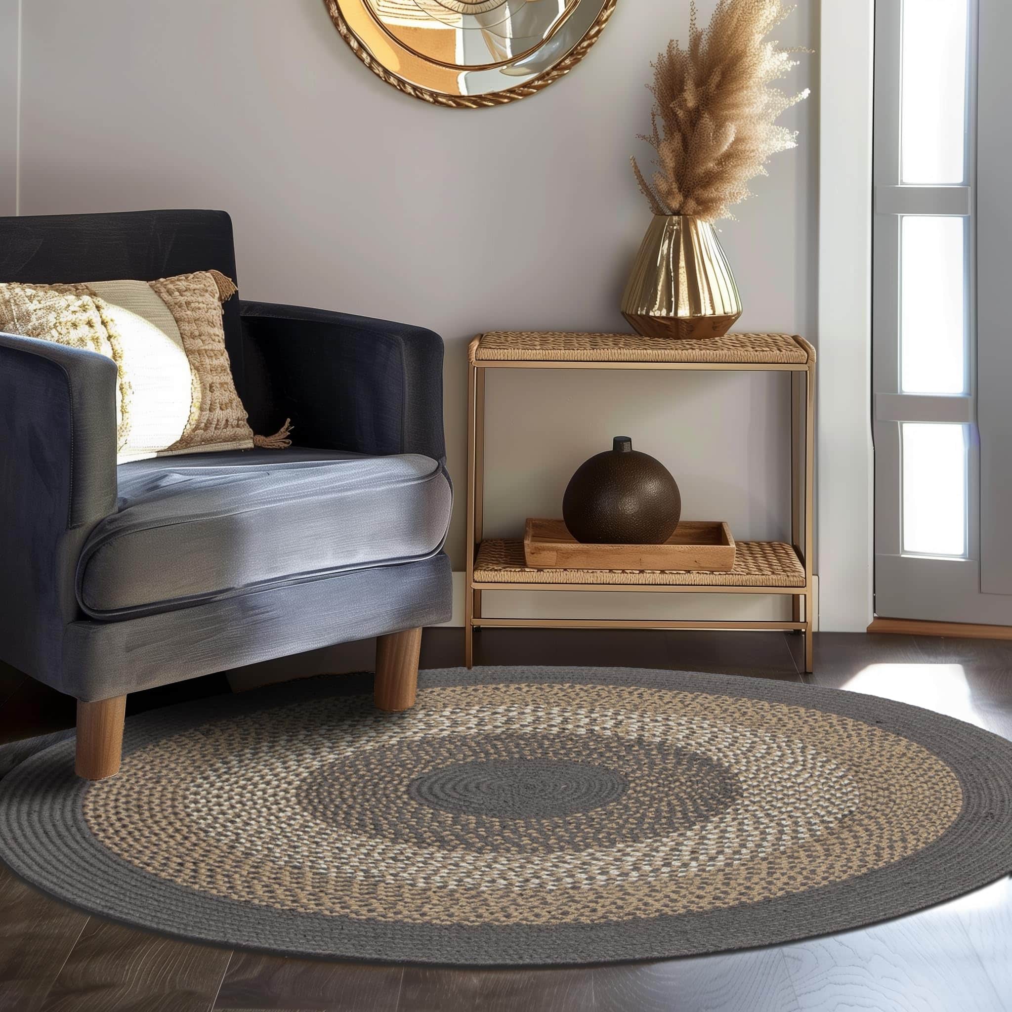 Taupe, Gray Indoor Outdoor Braided Rug for Patios, Porches and Kitchens - Bradford Collection