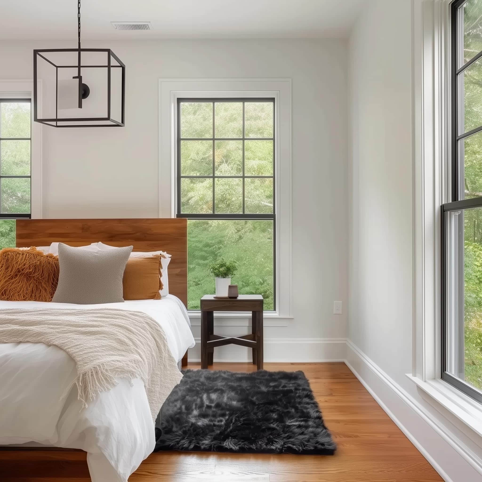 Black Serene Faux Fur Solid Fake Sheepskin Rug