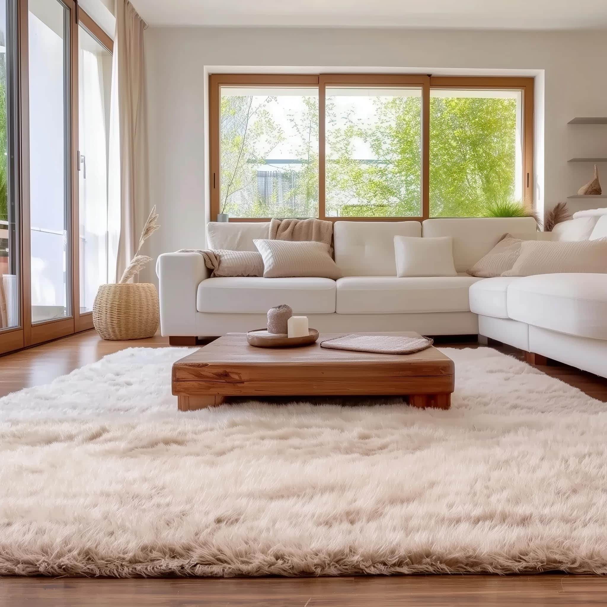 Light Brown Serene Faux Fur Solid Fake Sheepskin Rug