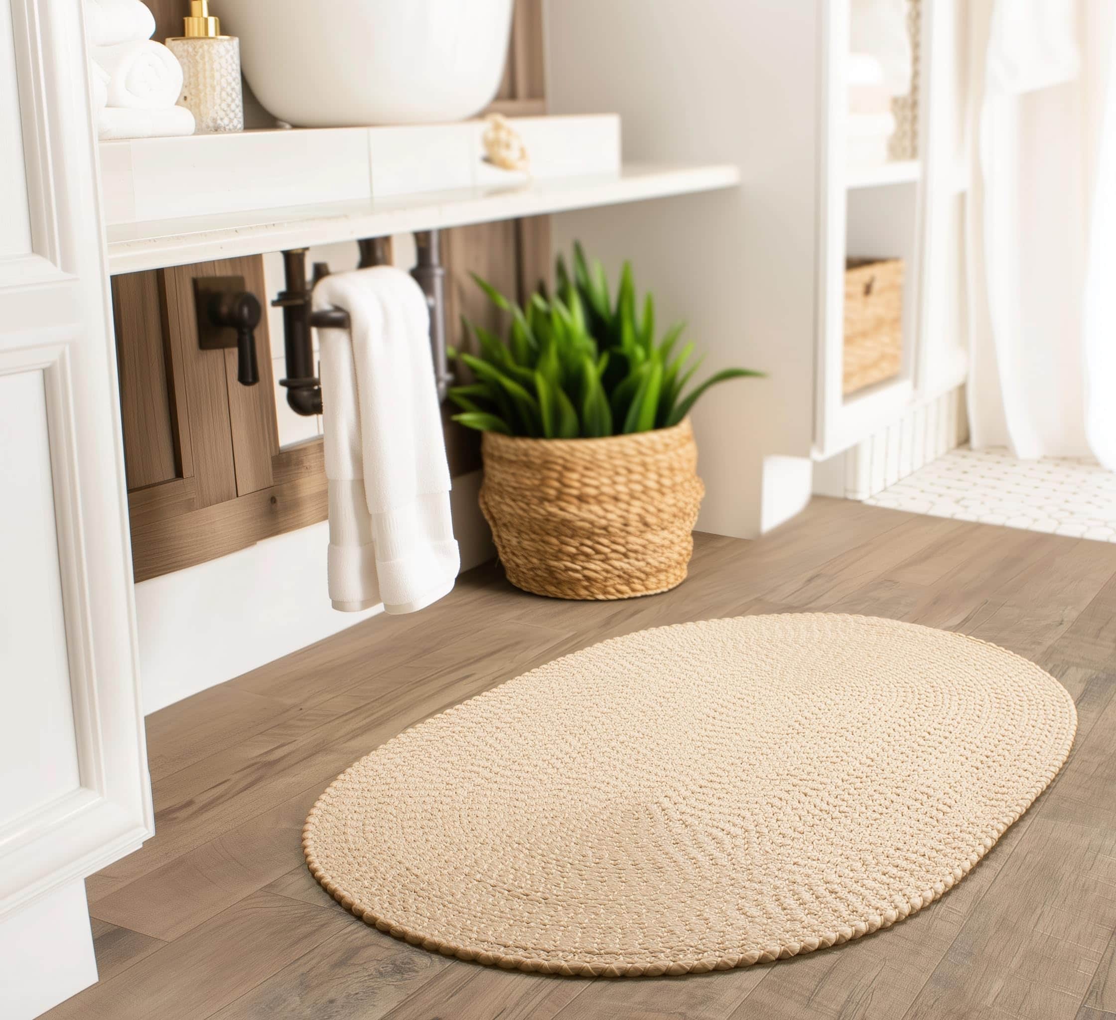 Beige Braided Rug - Reversible Solid Constrution - Indoor Outdoor