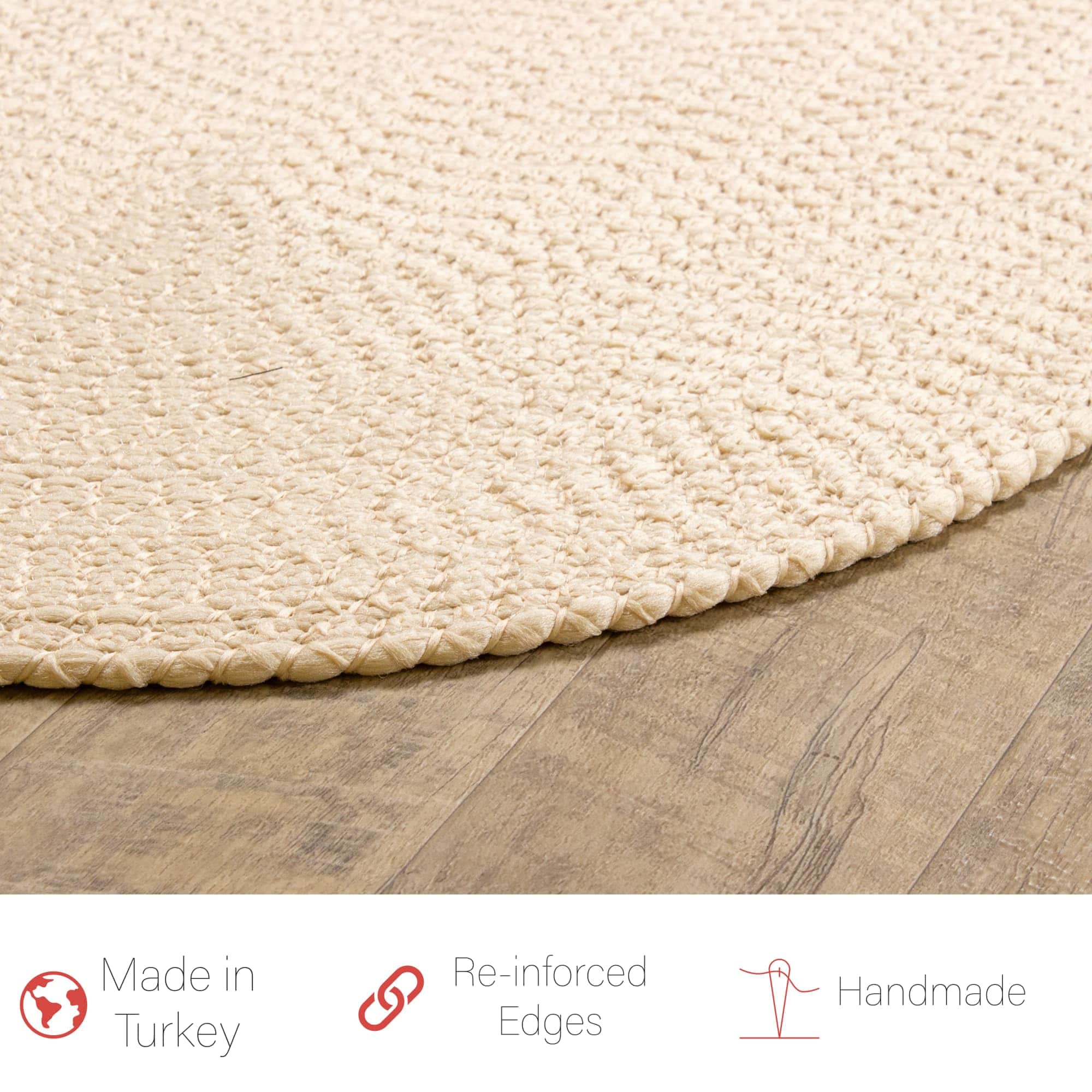 Beige Braided Rug - Reversible Solid Constrution - Indoor Outdoor