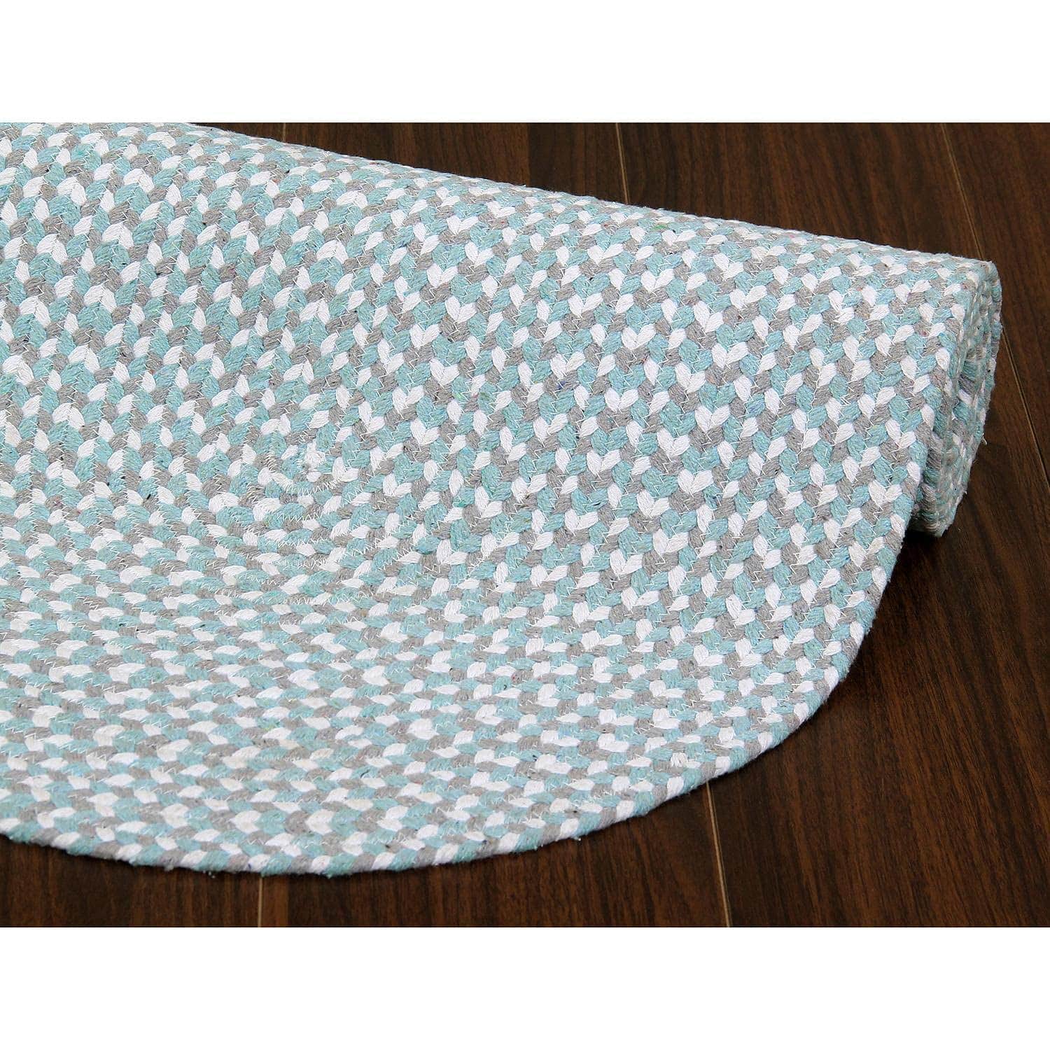 Teal, White, Gray Tri-Color Soft Cotton Braided Rug