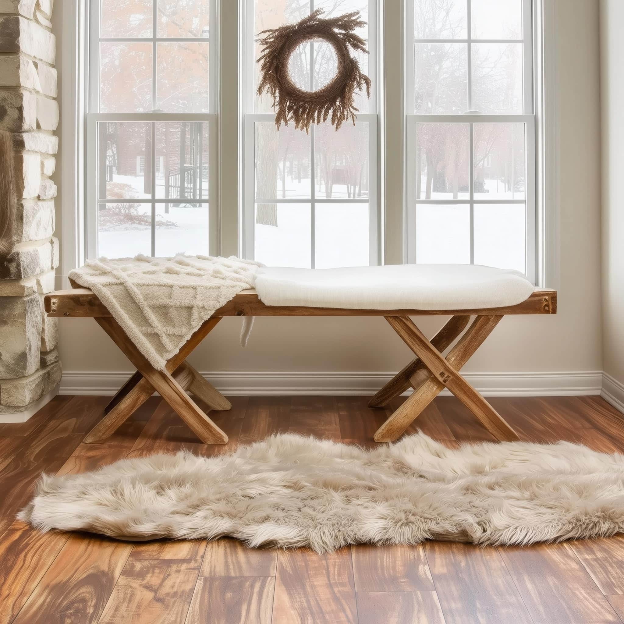 Light Brown Serene Faux Fur Solid Fake Sheepskin Rug