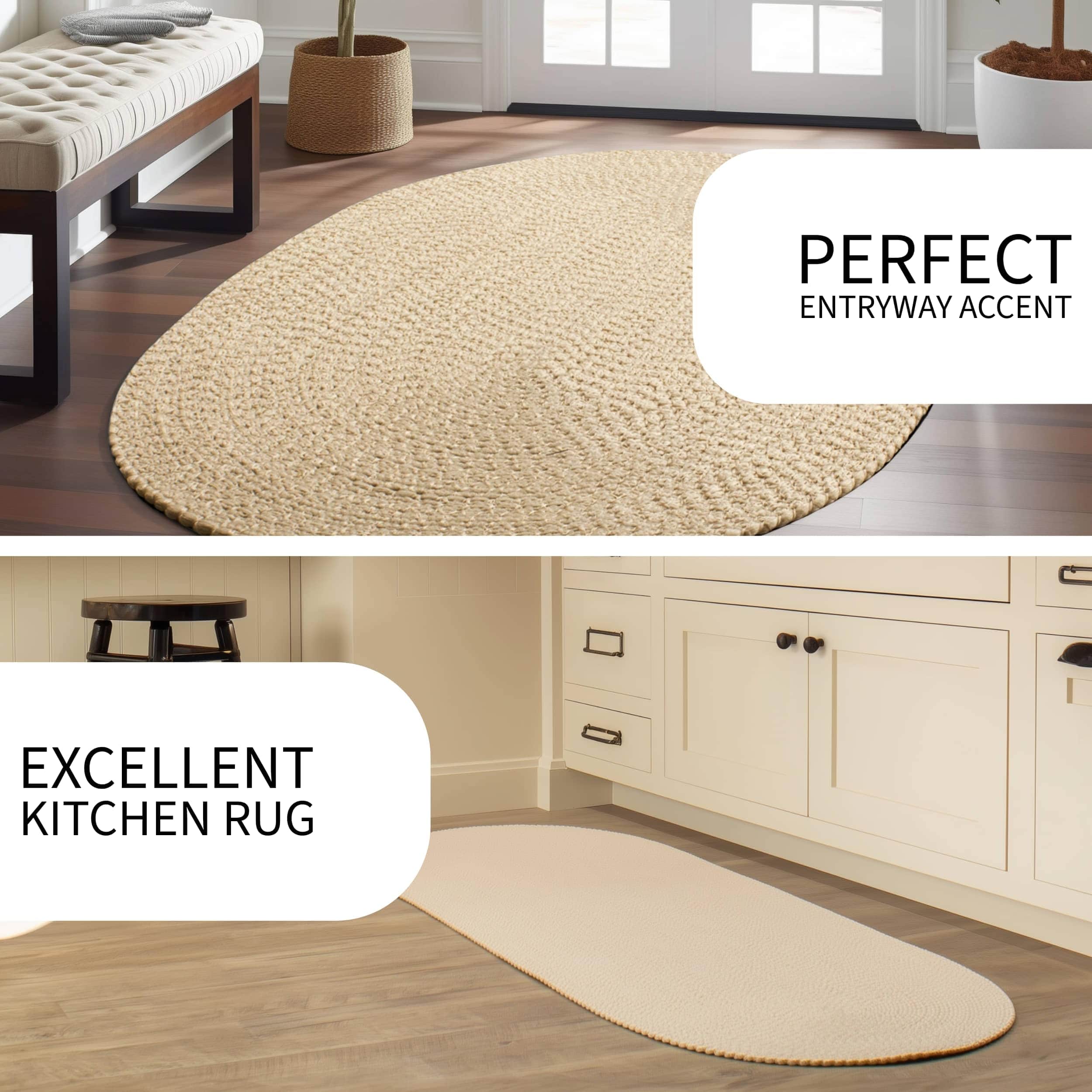 Beige Braided Rug - Reversible Solid Constrution - Indoor Outdoor