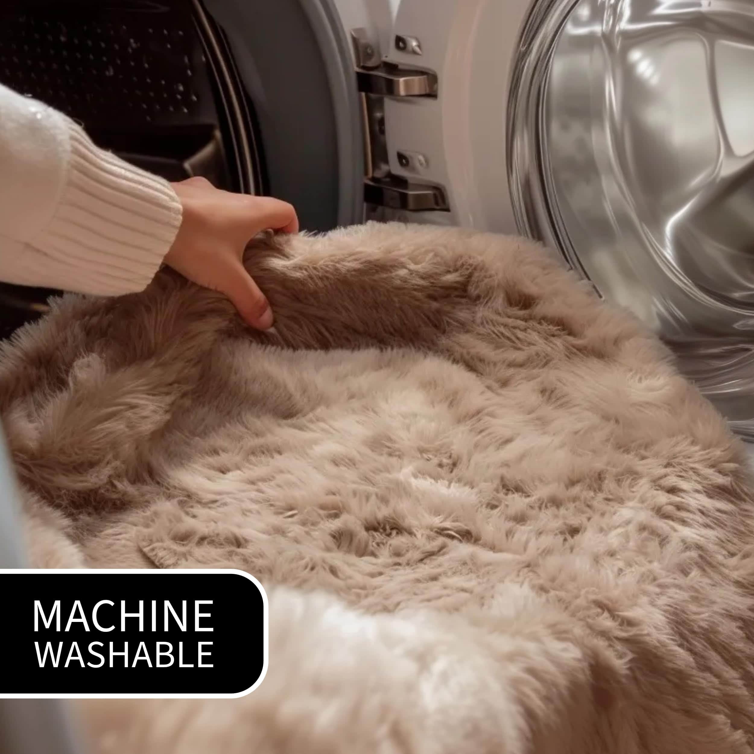 Light Brown Serene Faux Fur Solid Fake Sheepskin Rug