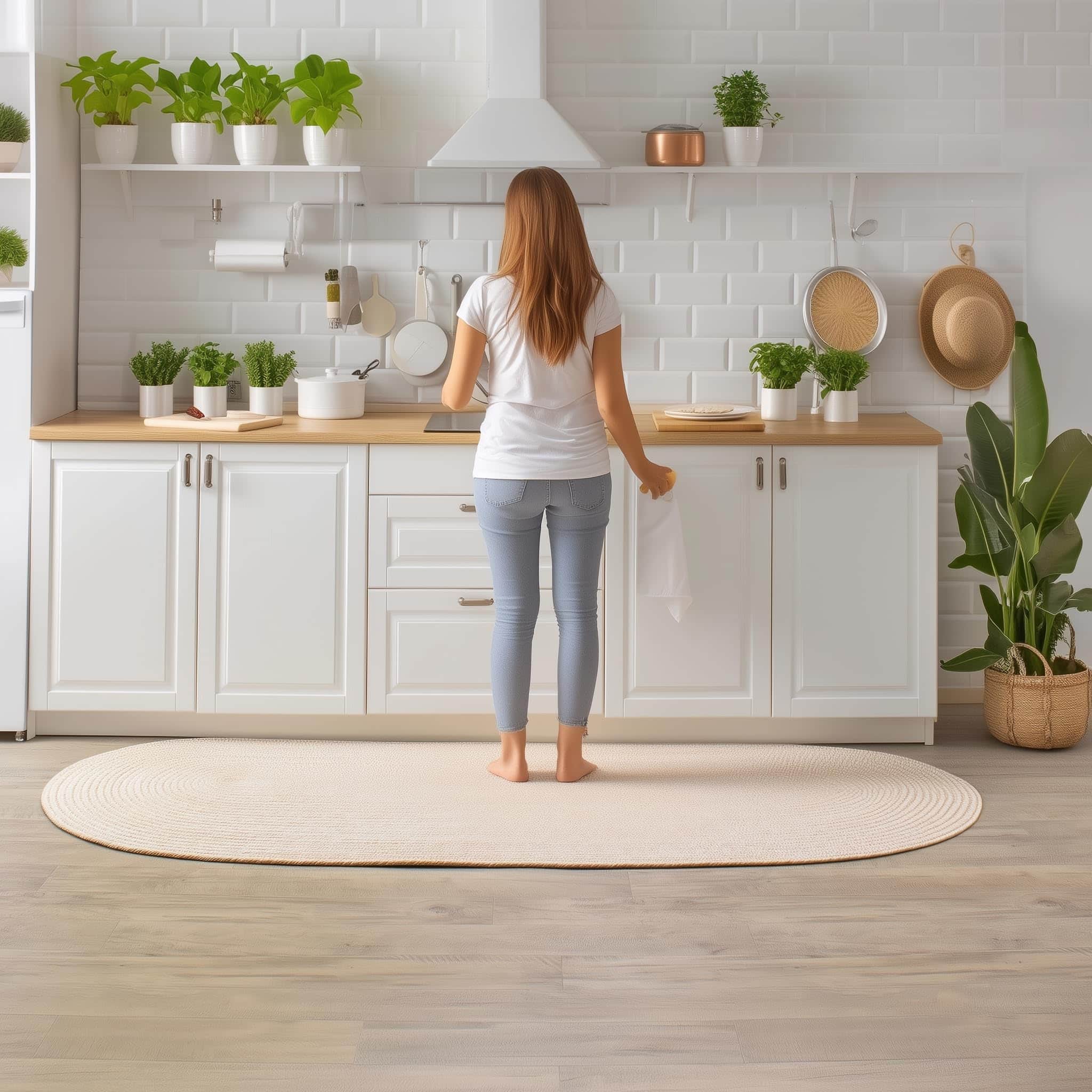 Beige, Brown Braided Rug - Reversible Solid Constrution - Indoor Outdoor & Kitchen Ready