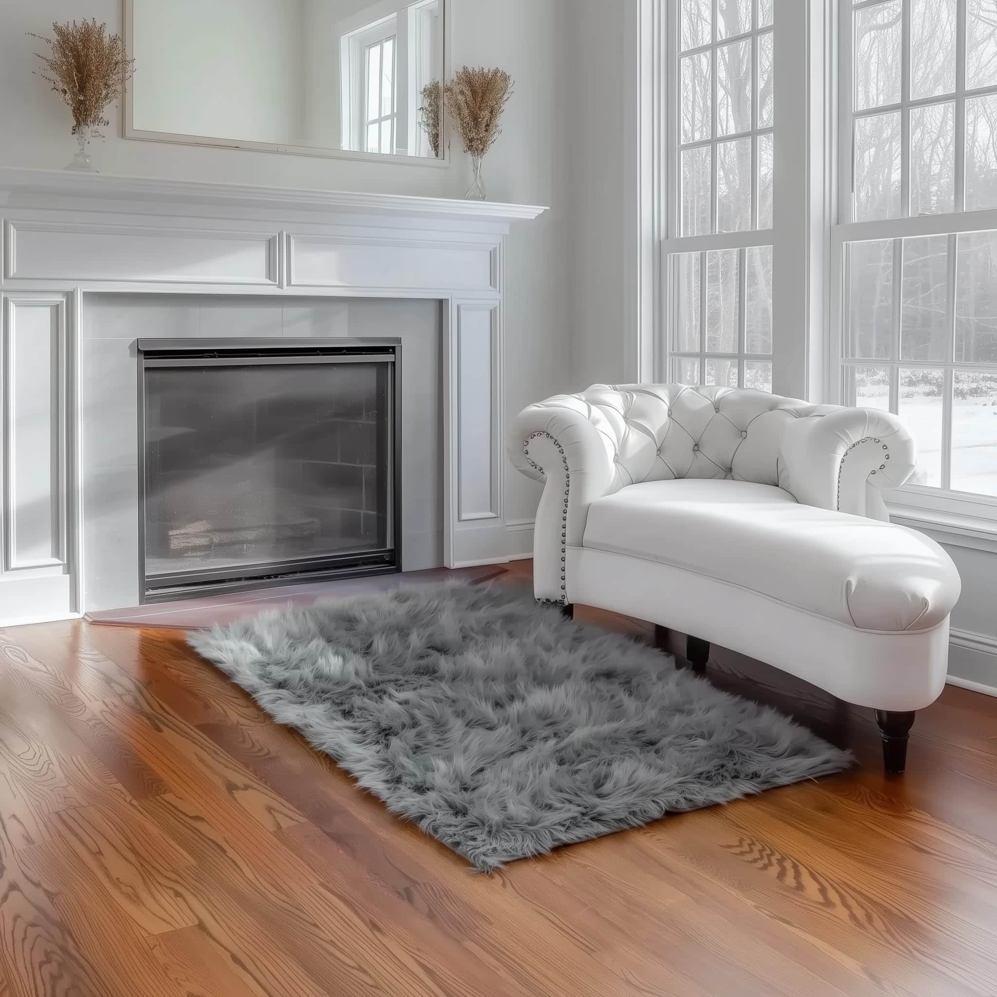 Gray Serene Faux Fur Solid Fake Sheepskin Rug