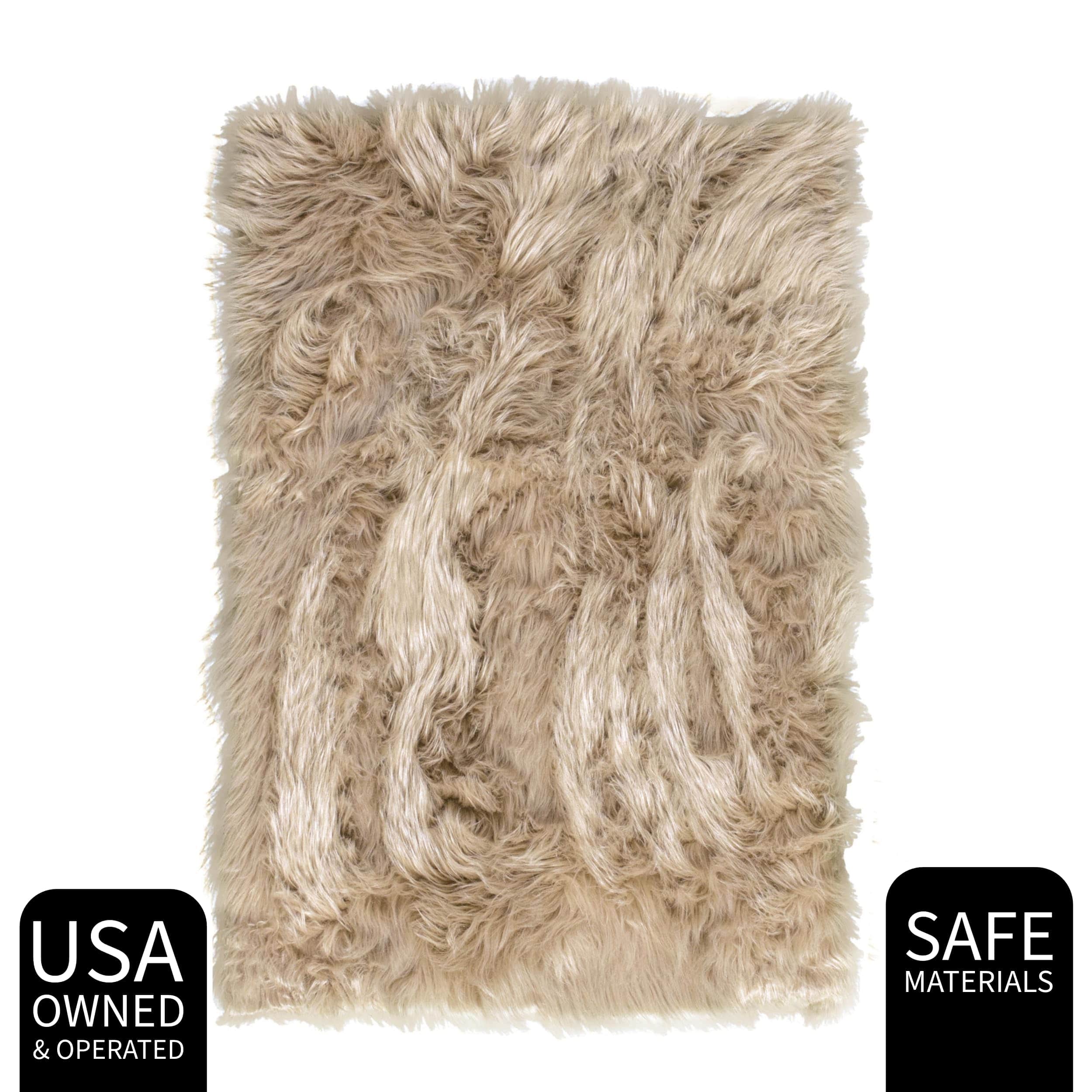 Light Brown Serene Faux Fur Solid Fake Sheepskin Rug