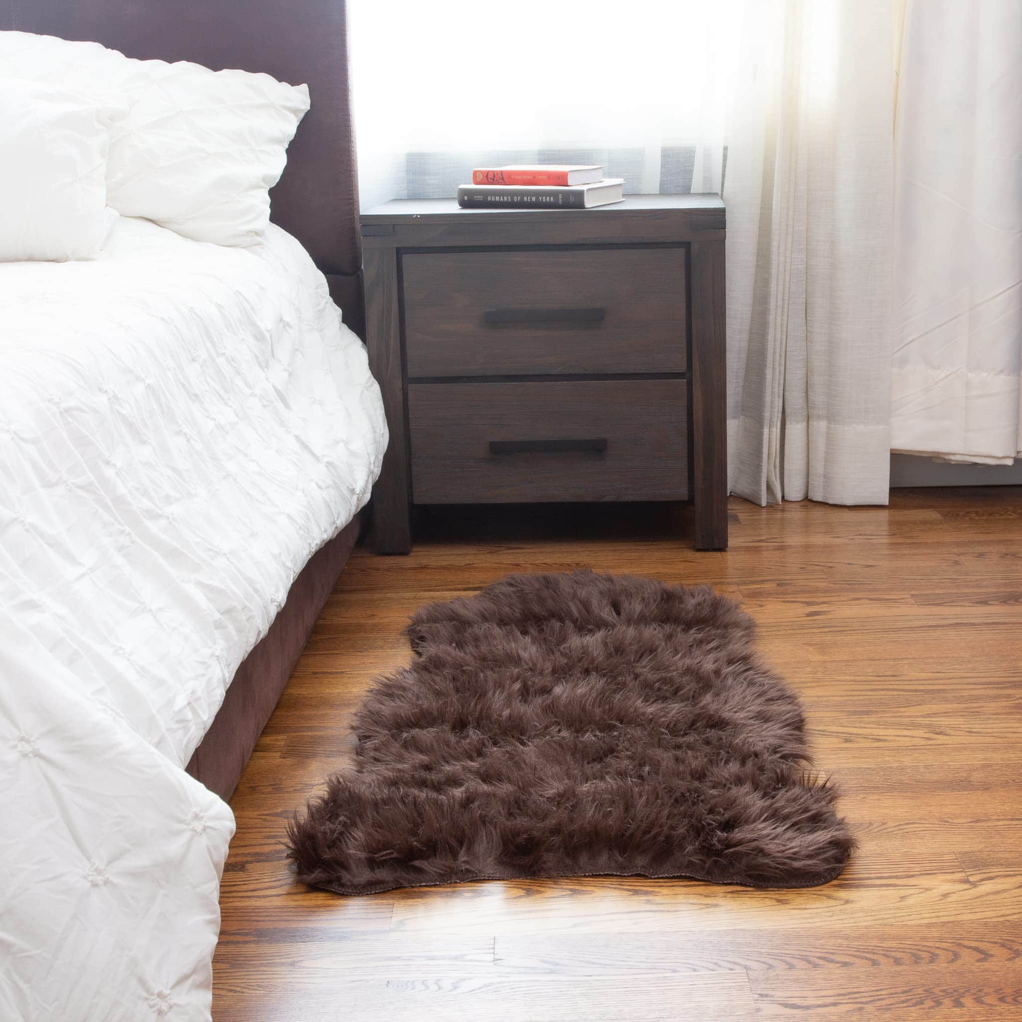 Dark Brown Serene Faux Fur Solid Fake Sheepskin Rug