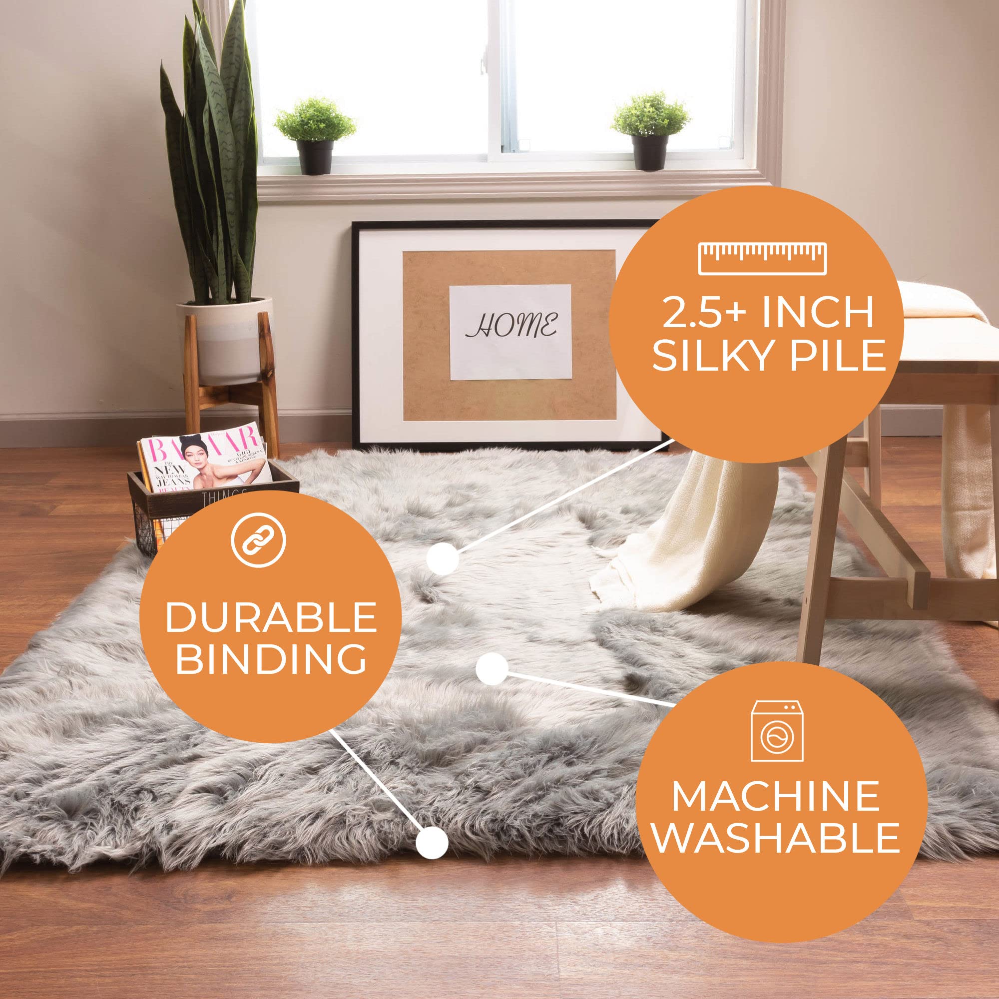 Gray Serene Faux Fur Solid Fake Sheepskin Rug